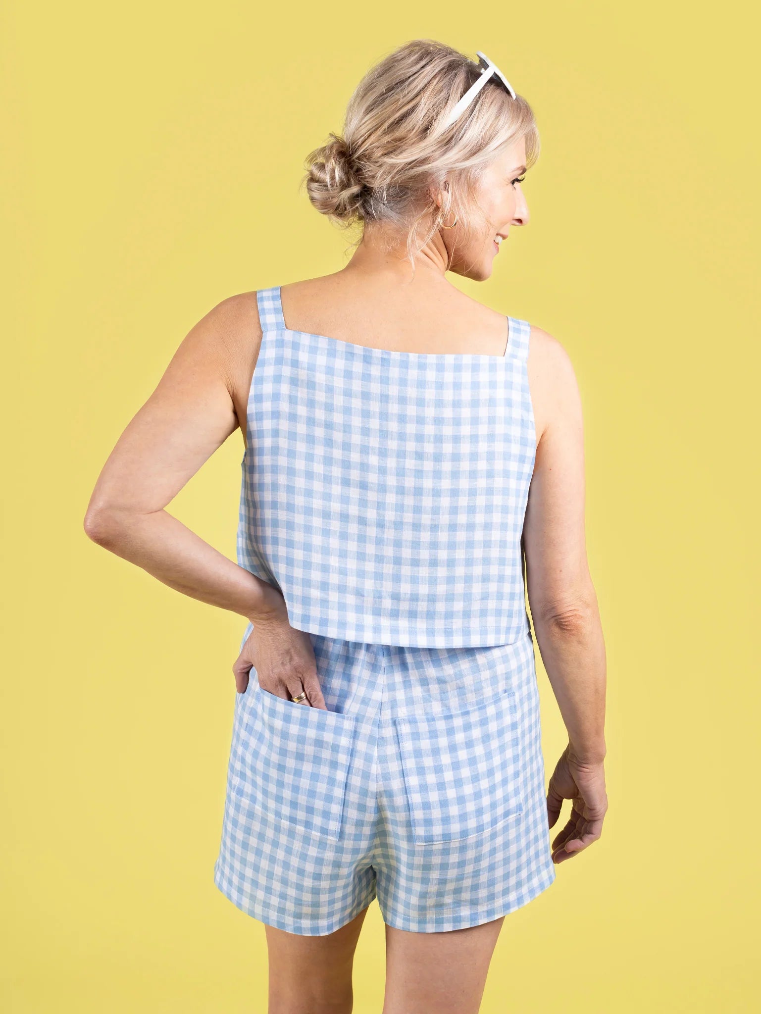 Sewing Kit - Esti Two Piece Set in Blue Viscose Gingham Seersucker