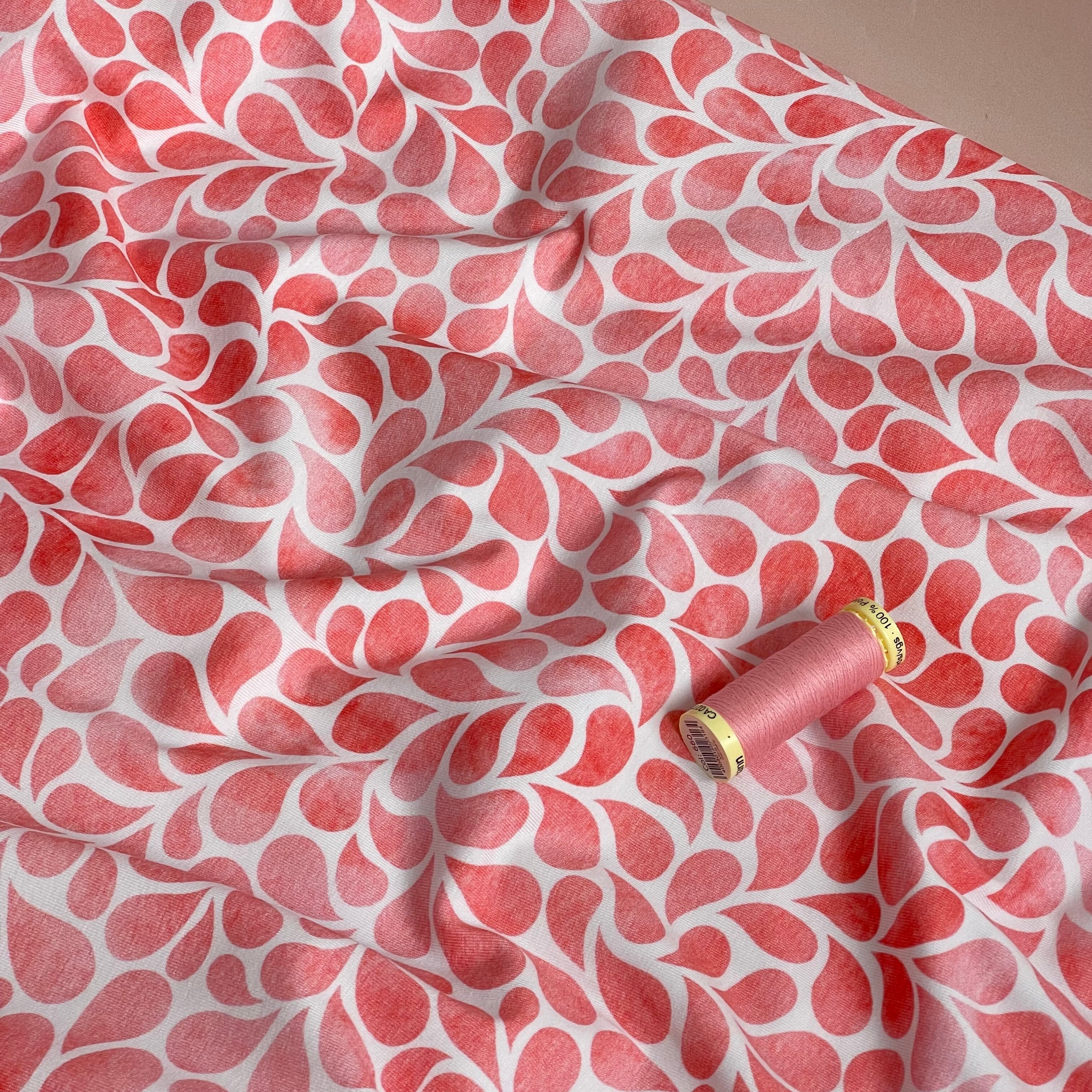 Danish Design - Coral Pink Droplets Cotton Jersey