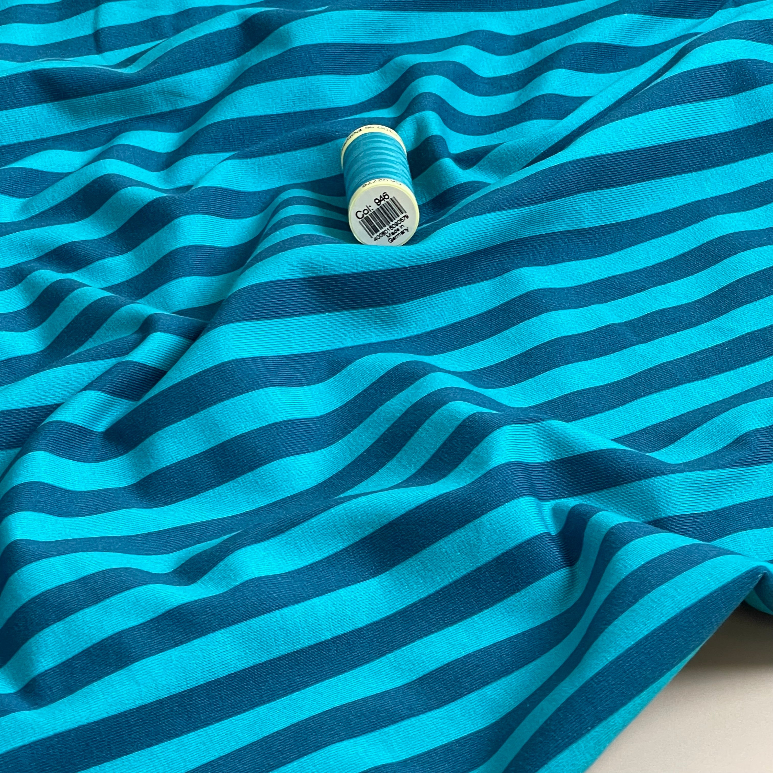 Danish Design - Two-toned Stripes Petrol Cotton Jersey