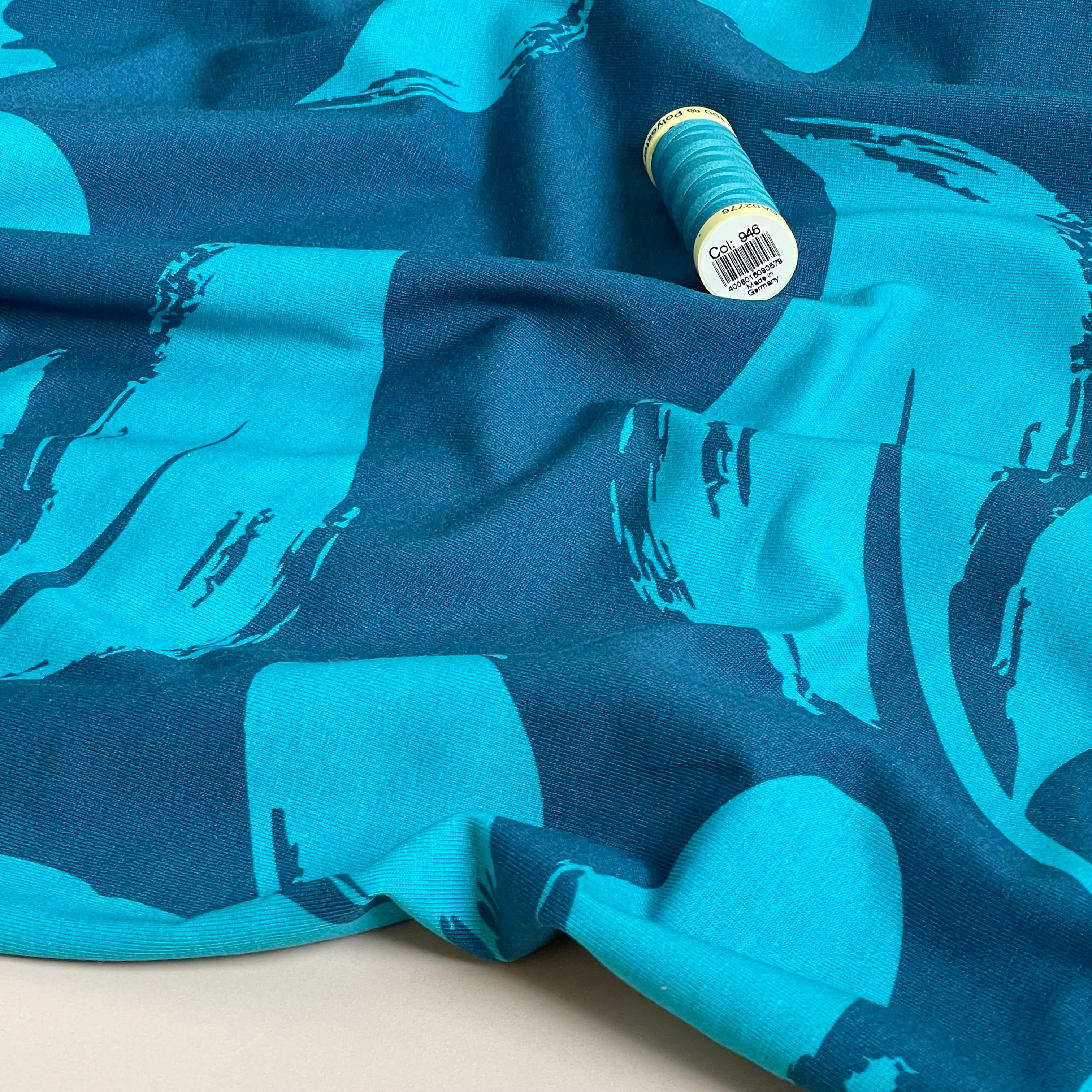 Danish Design - Painted Leaves Petrol Cotton Jersey
