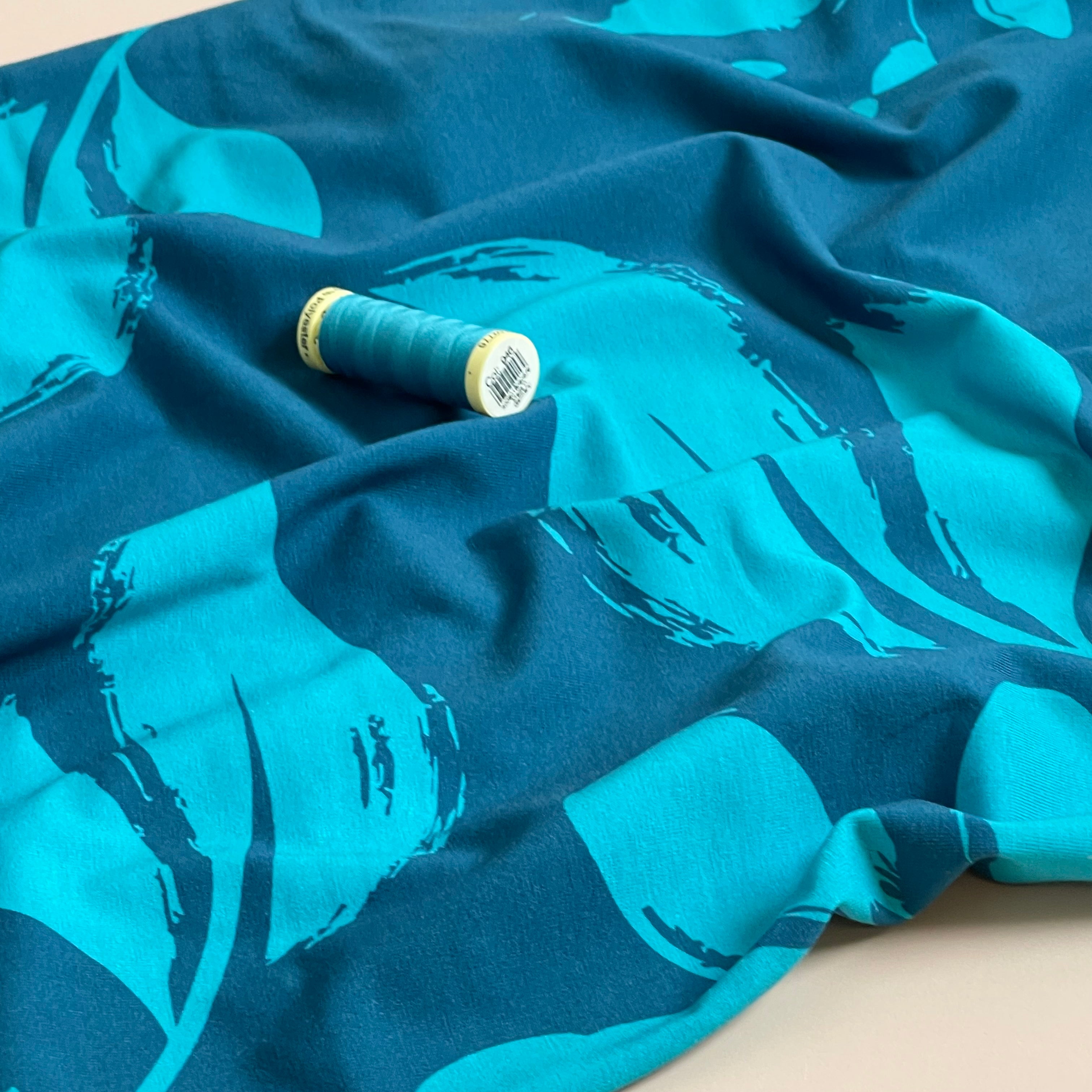 Danish Design - Painted Leaves Petrol Cotton Jersey