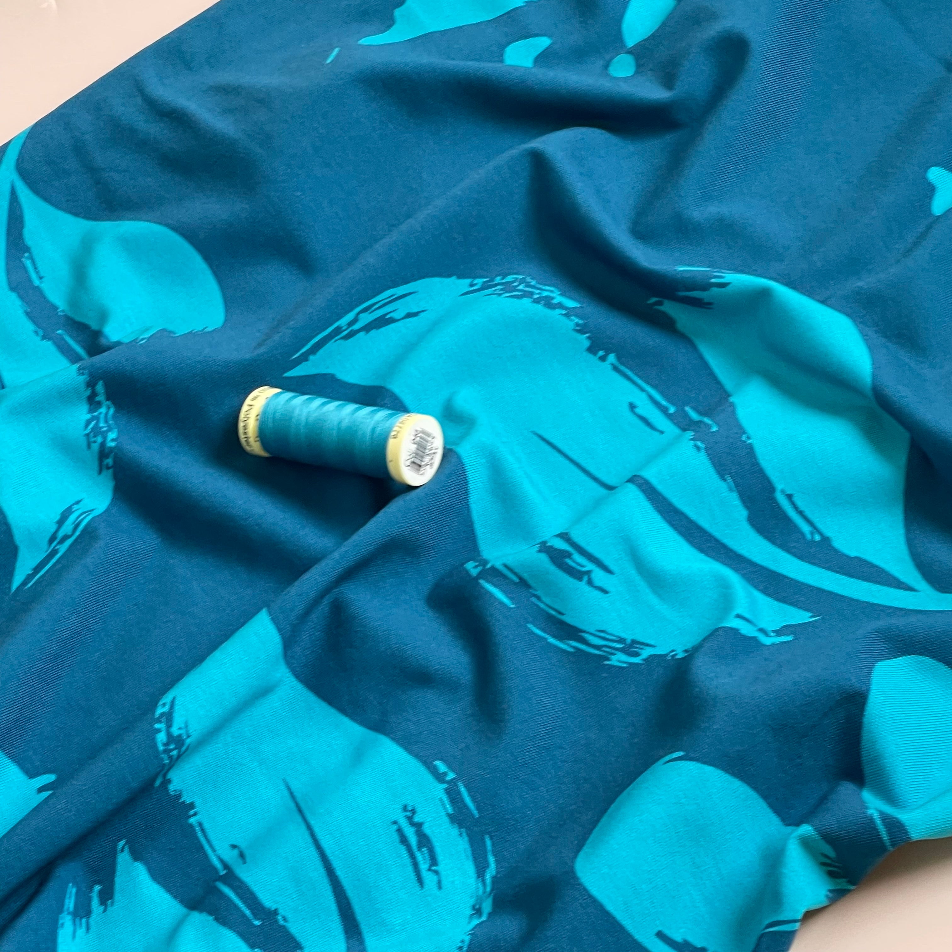 Danish Design - Painted Leaves Petrol Cotton Jersey