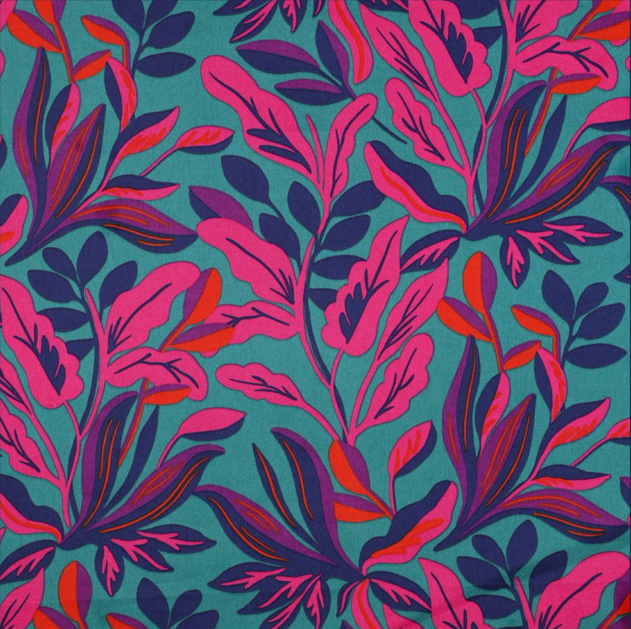 REMNANT 1.2 Metres - Nerida Hansen - Lush Leaves Petrol Cotton Sateen Fabric