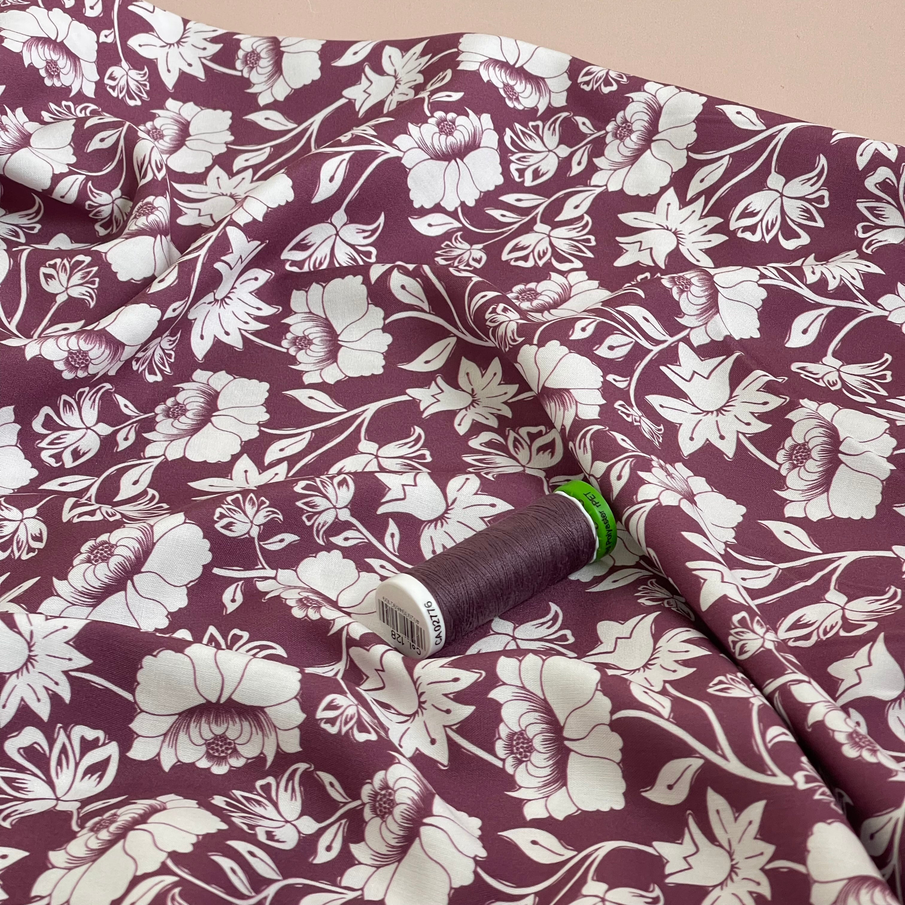 Climbing Florals in Mauve LENZING™ ECOVERO™ Viscose Fabric