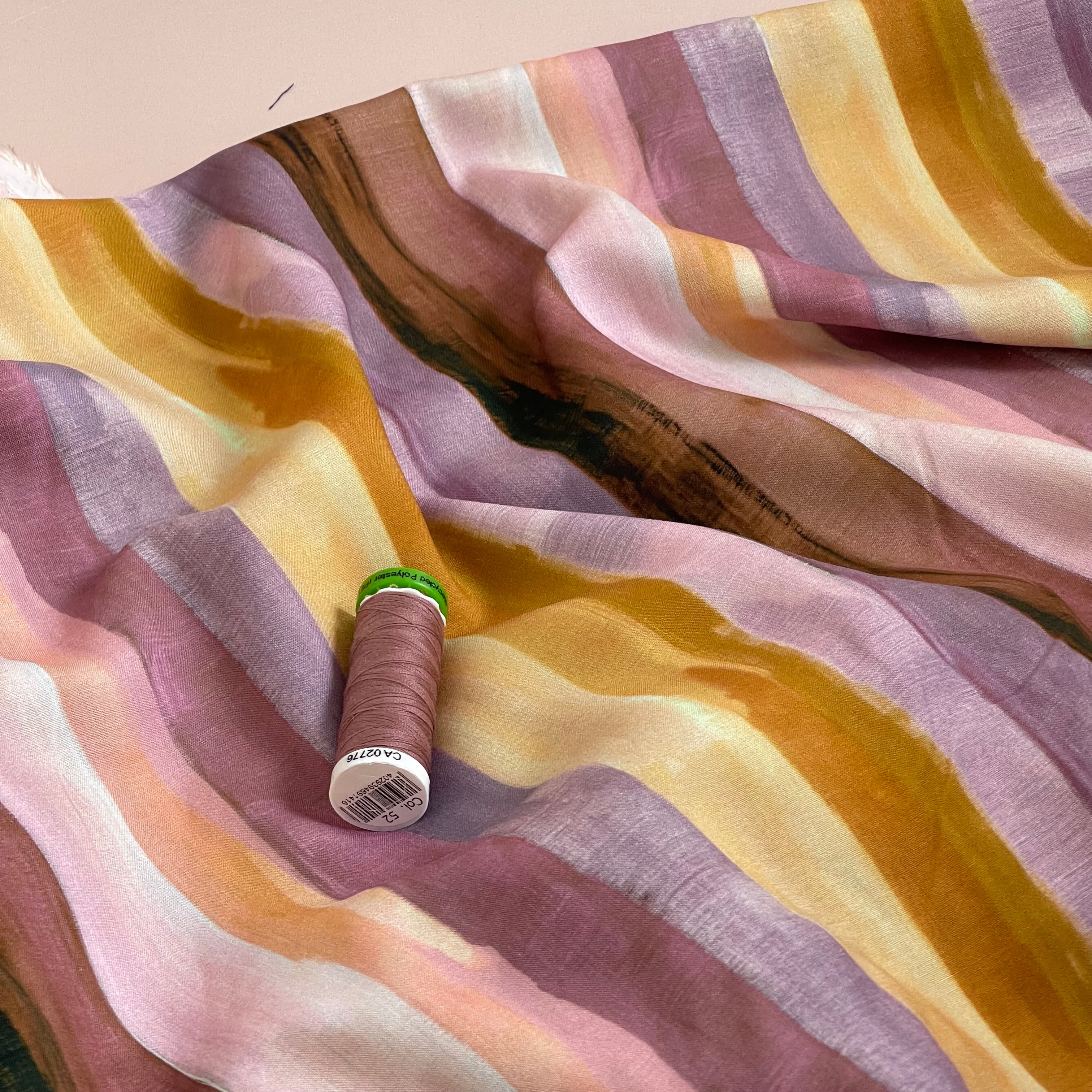 Lavender Stripes Viscose Sateen Fabric