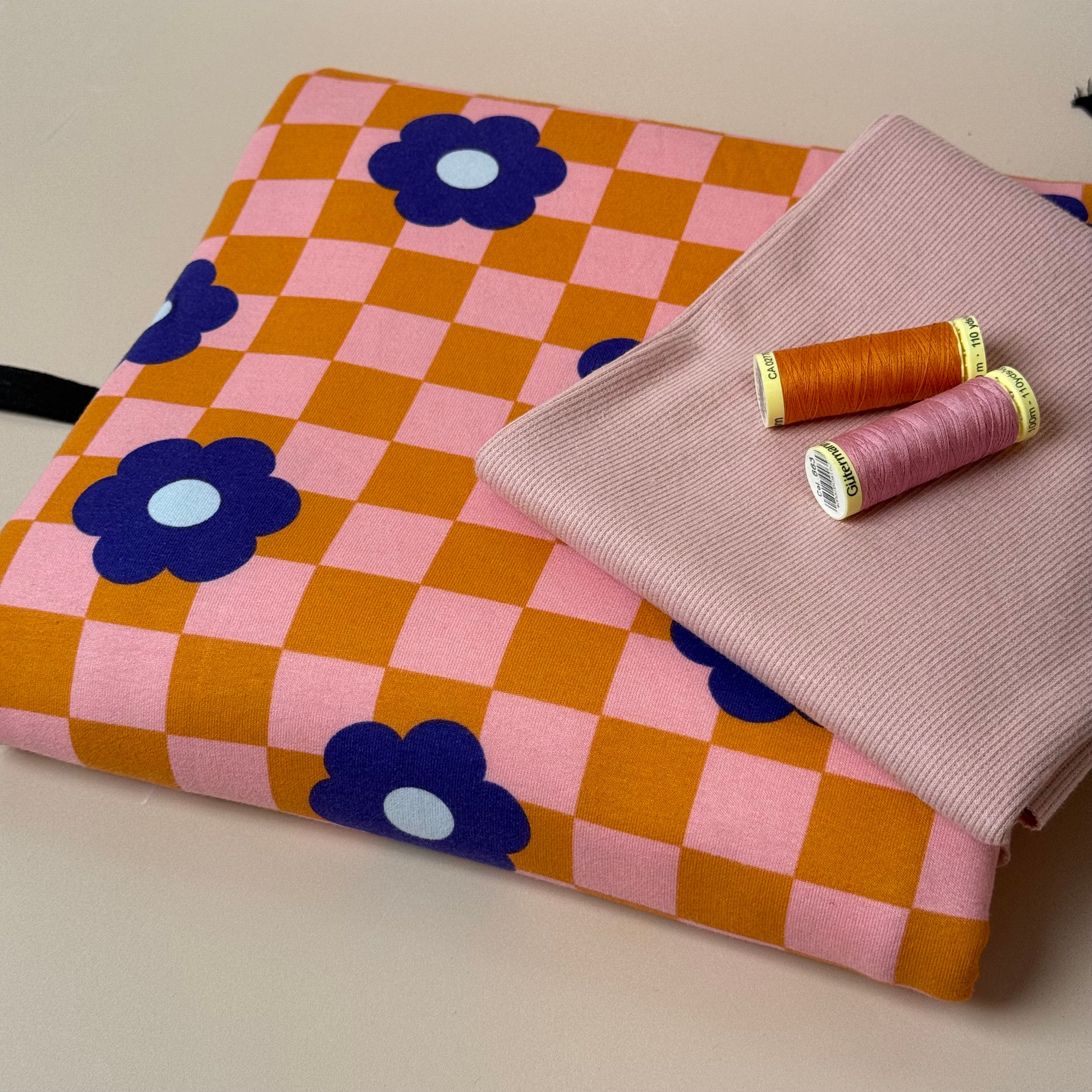 Colour Bundles - Gingham Flowers Pink Sweatshirt & Ribbing