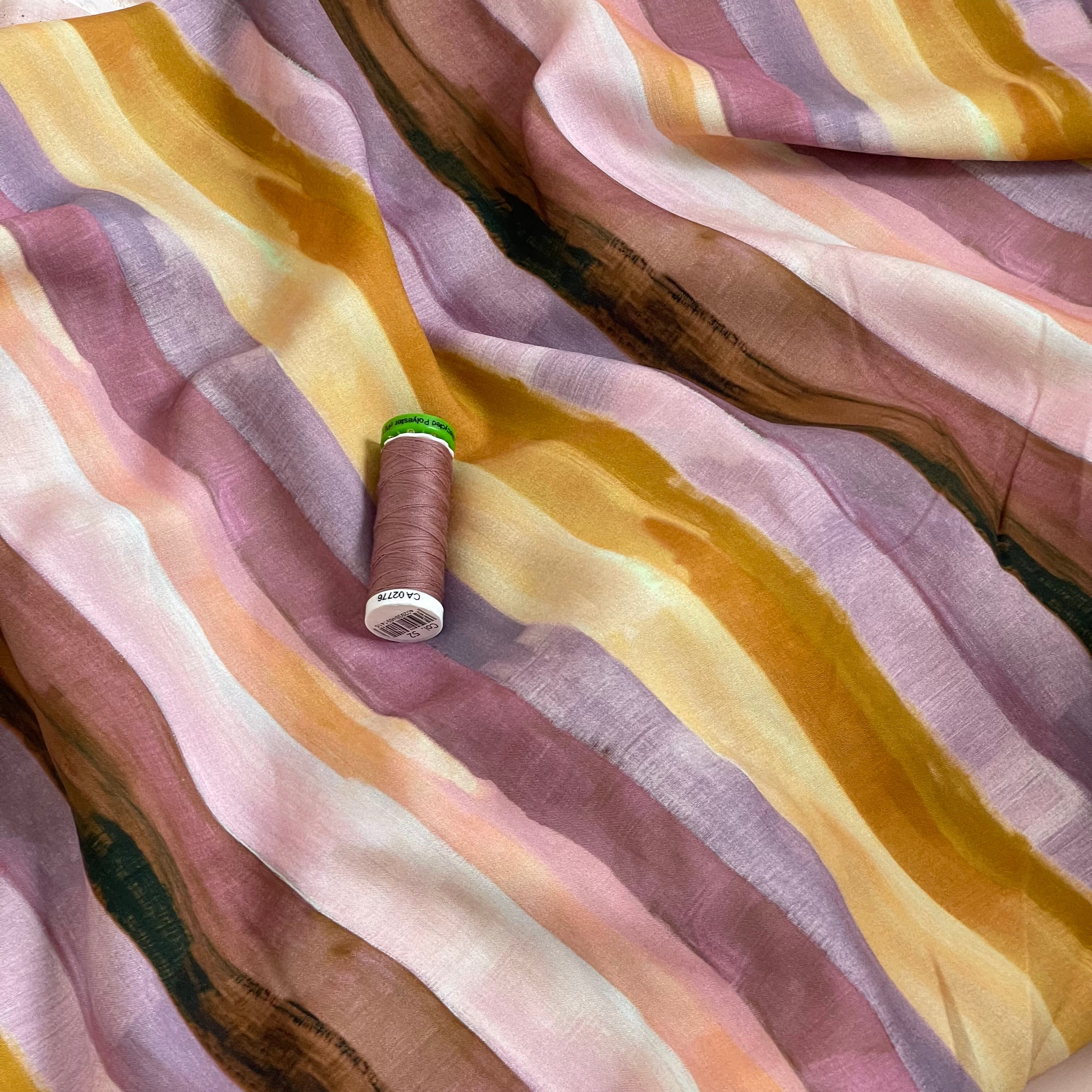 Lavender Stripes Viscose Sateen Fabric