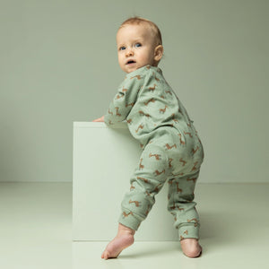 Cute Giraffes Cotton Ribbed Jersey in Olive