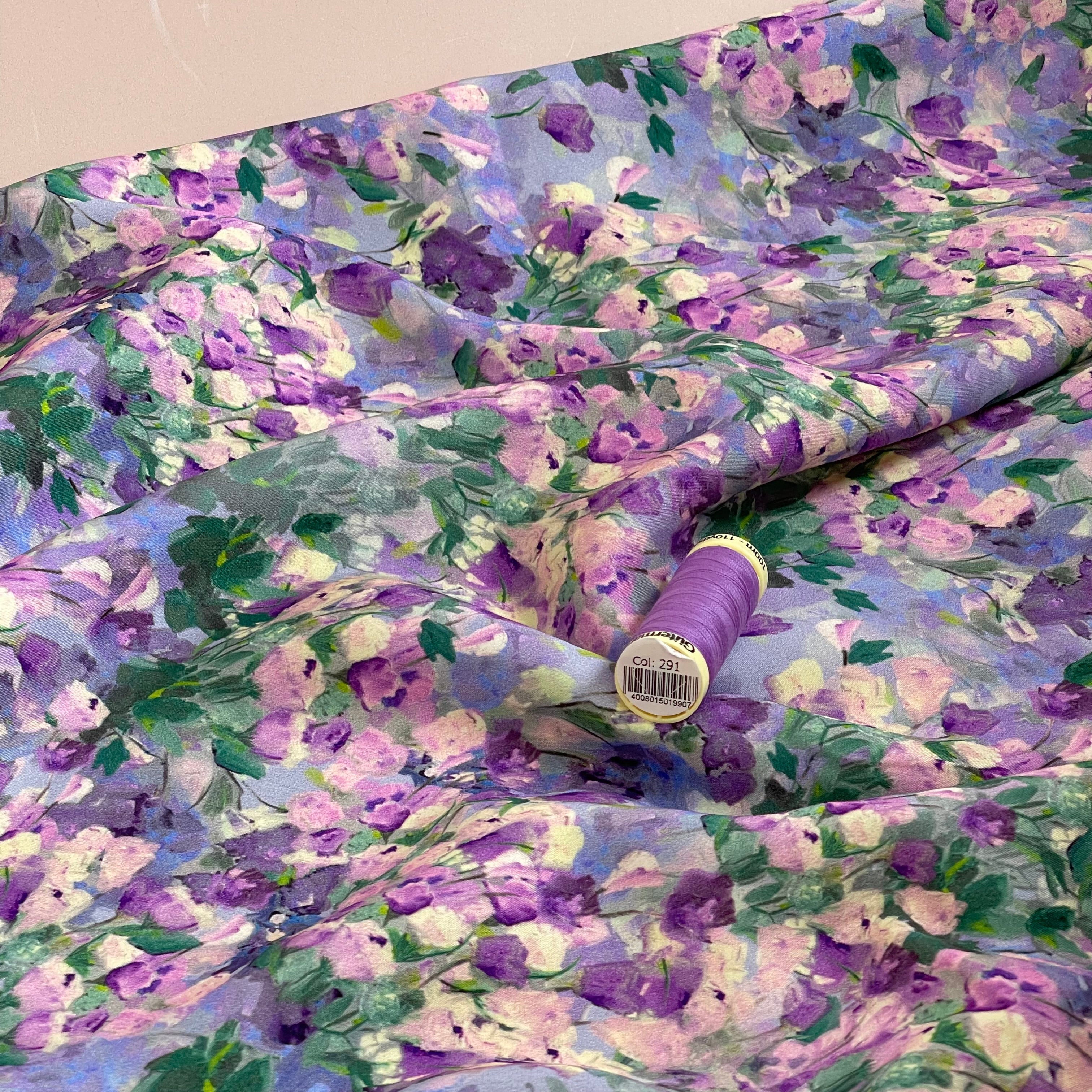 Lilac Tulips Viscose Sateen Fabric