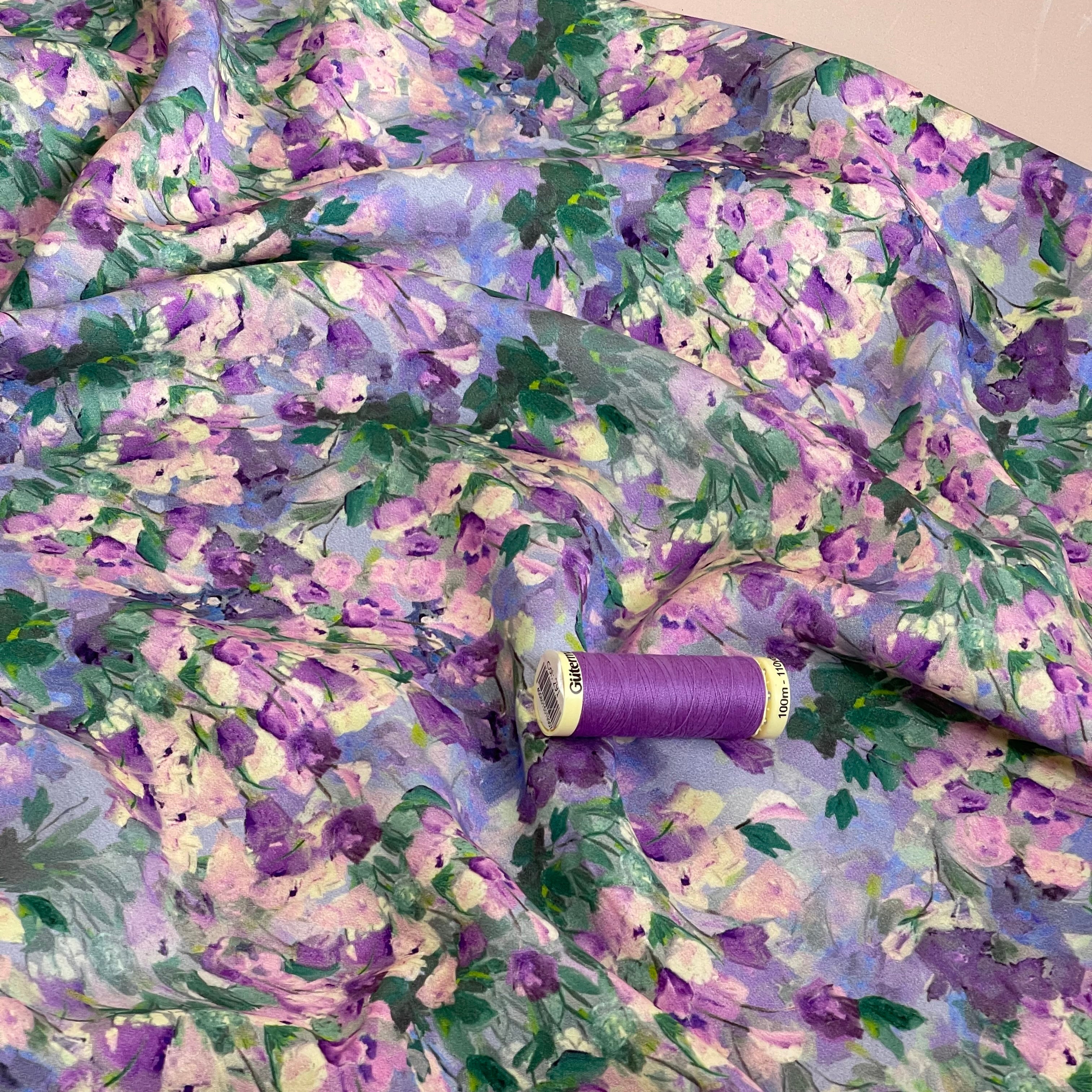 Lilac Tulips Viscose Sateen Fabric
