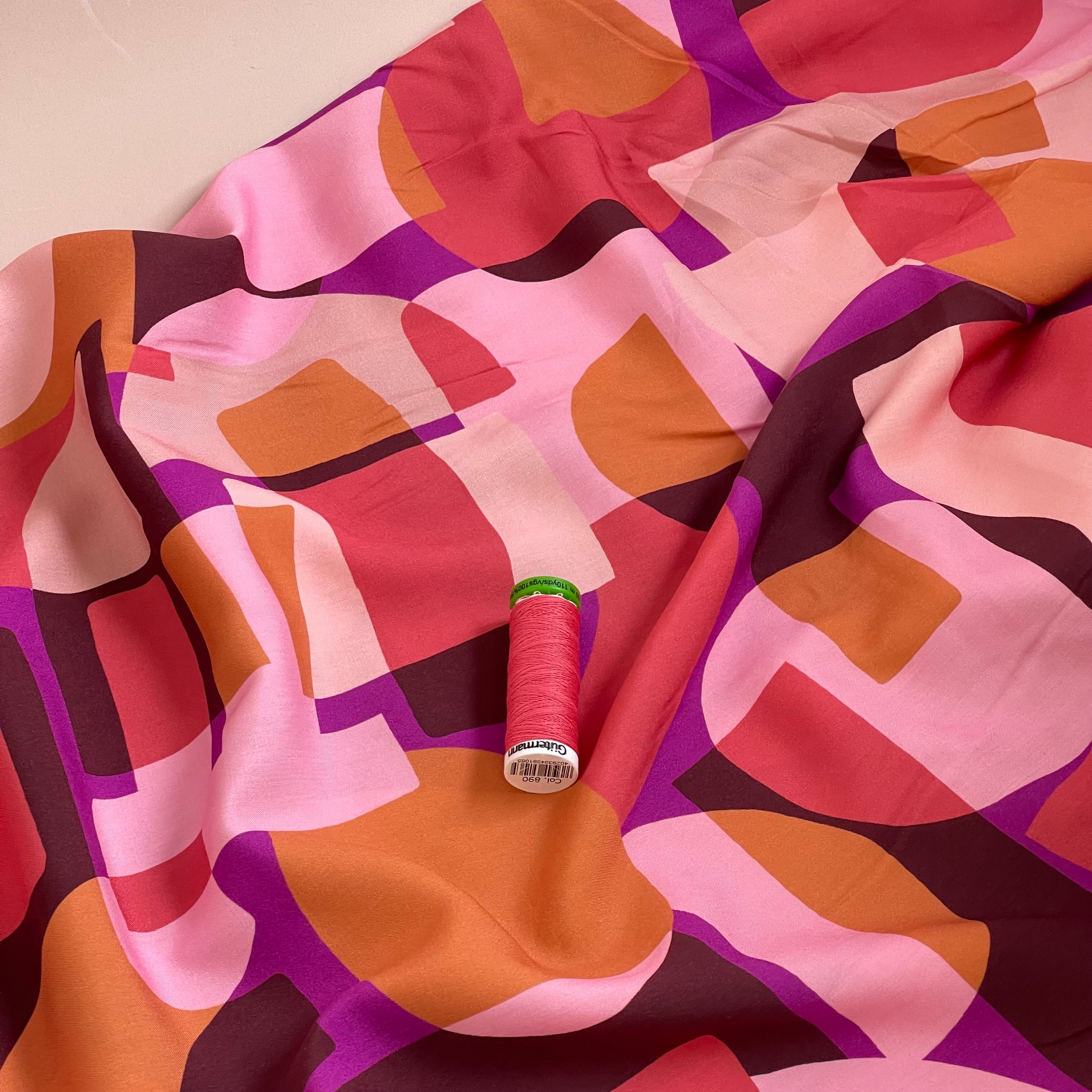 Abstract Shapes in Pink LENZING™ ECOVERO™ Viscose Fabric