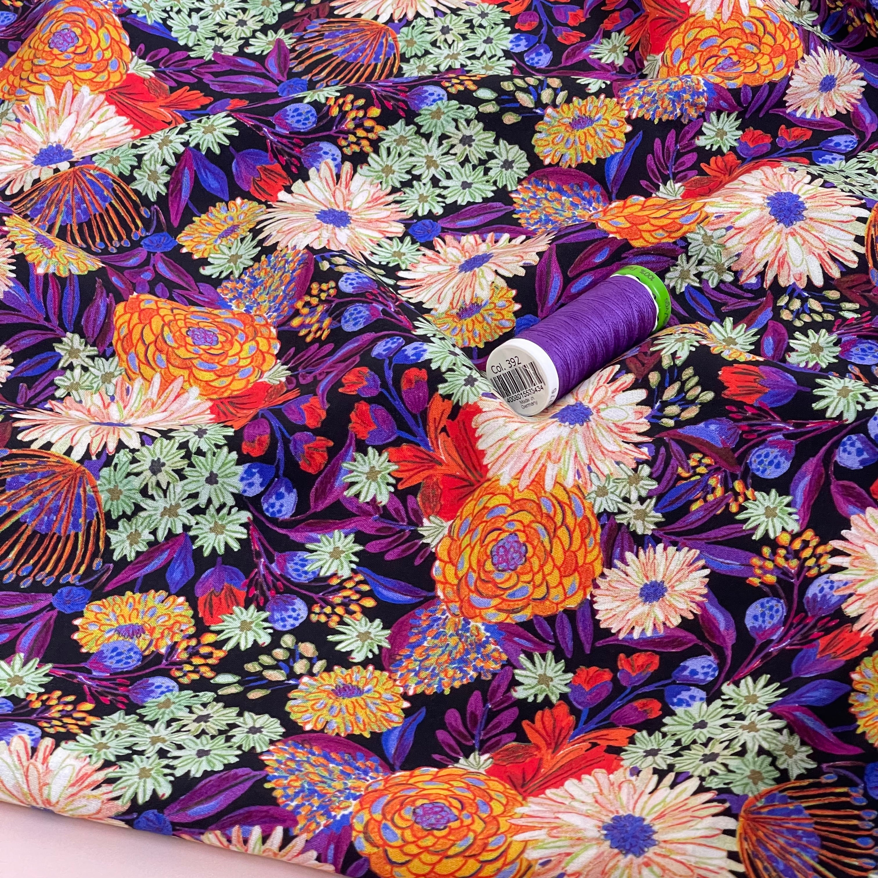 Sketched Flower Field LENZING™ ECOVERO™ Viscose Fabric