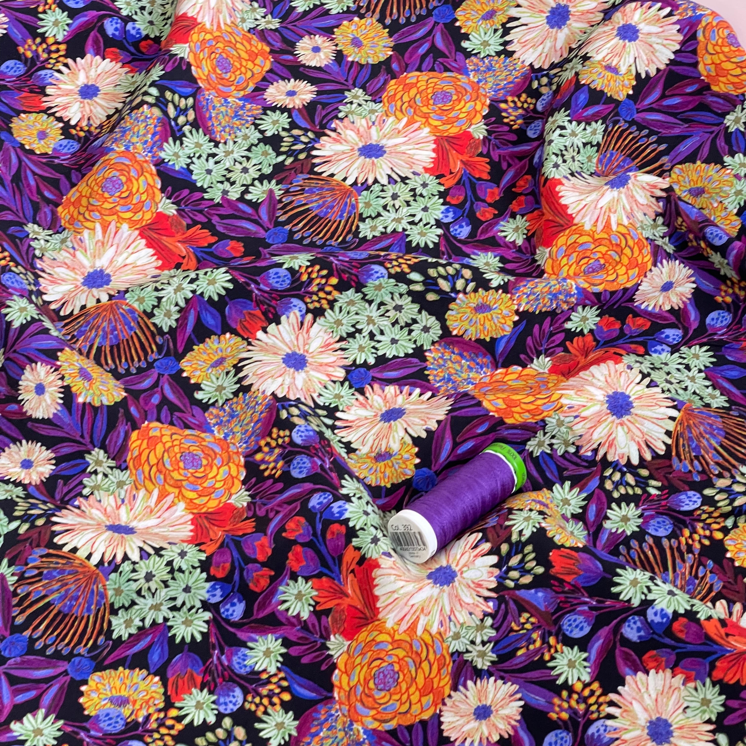 Sketched Flower Field LENZING™ ECOVERO™ Viscose Fabric