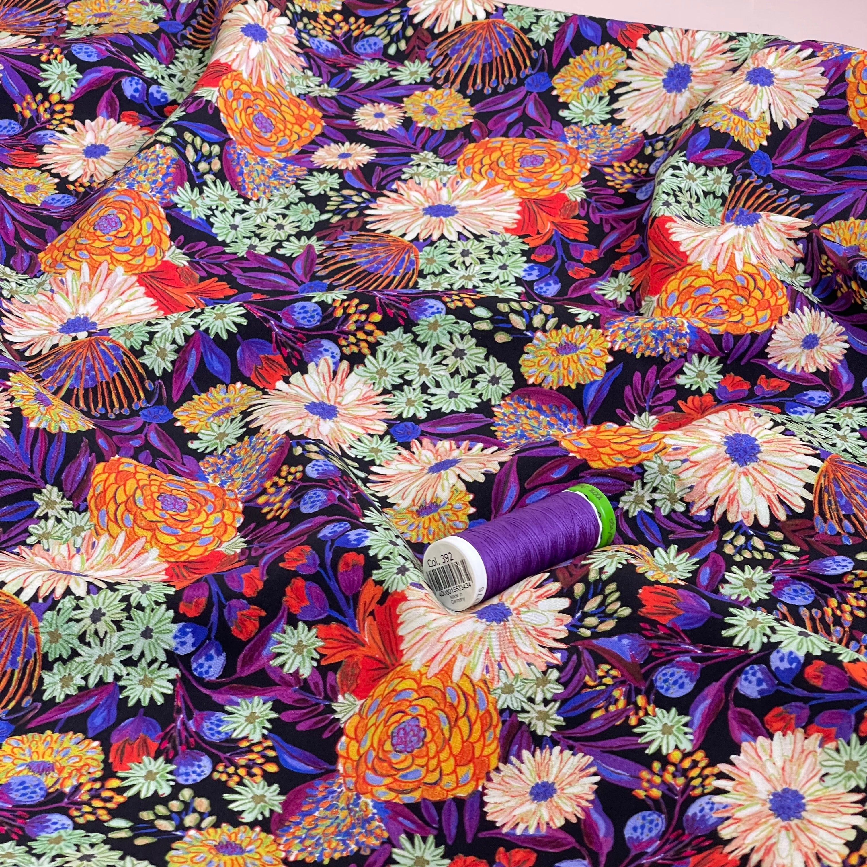 Sketched Flower Field LENZING™ ECOVERO™ Viscose Fabric