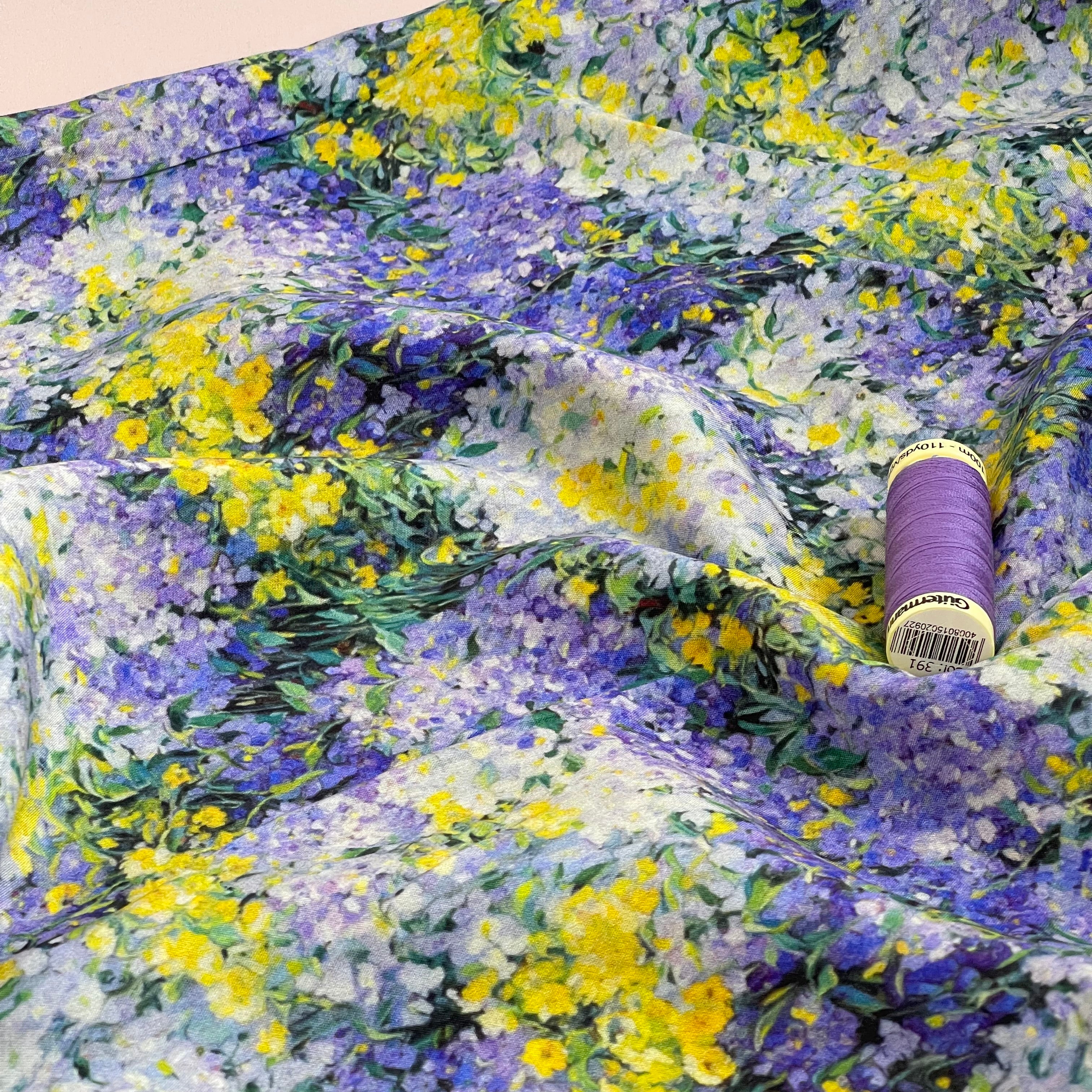 Lavender Flowers Viscose Sateen Fabric