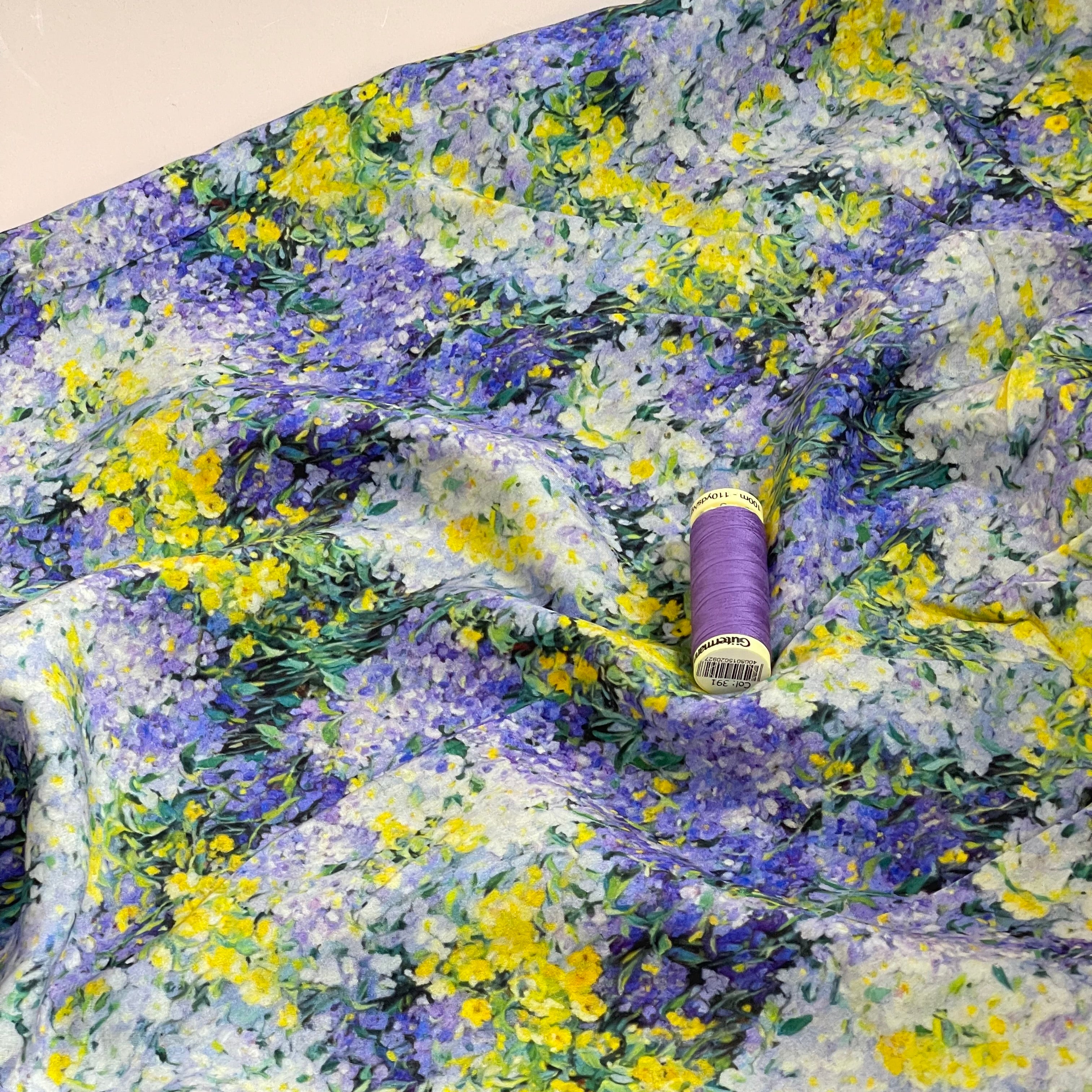 Lavender Flowers Viscose Sateen Fabric