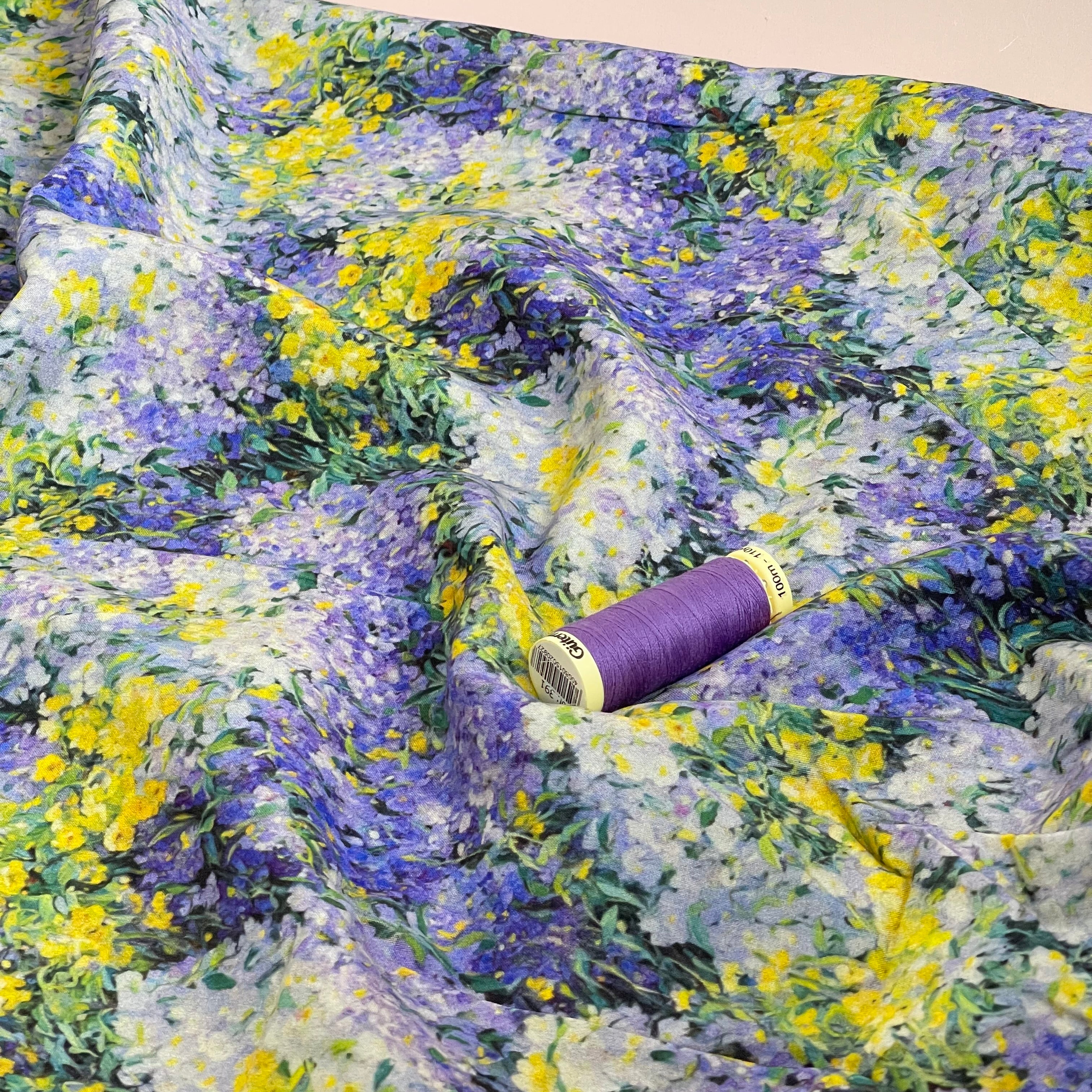 Lavender Flowers Viscose Sateen Fabric