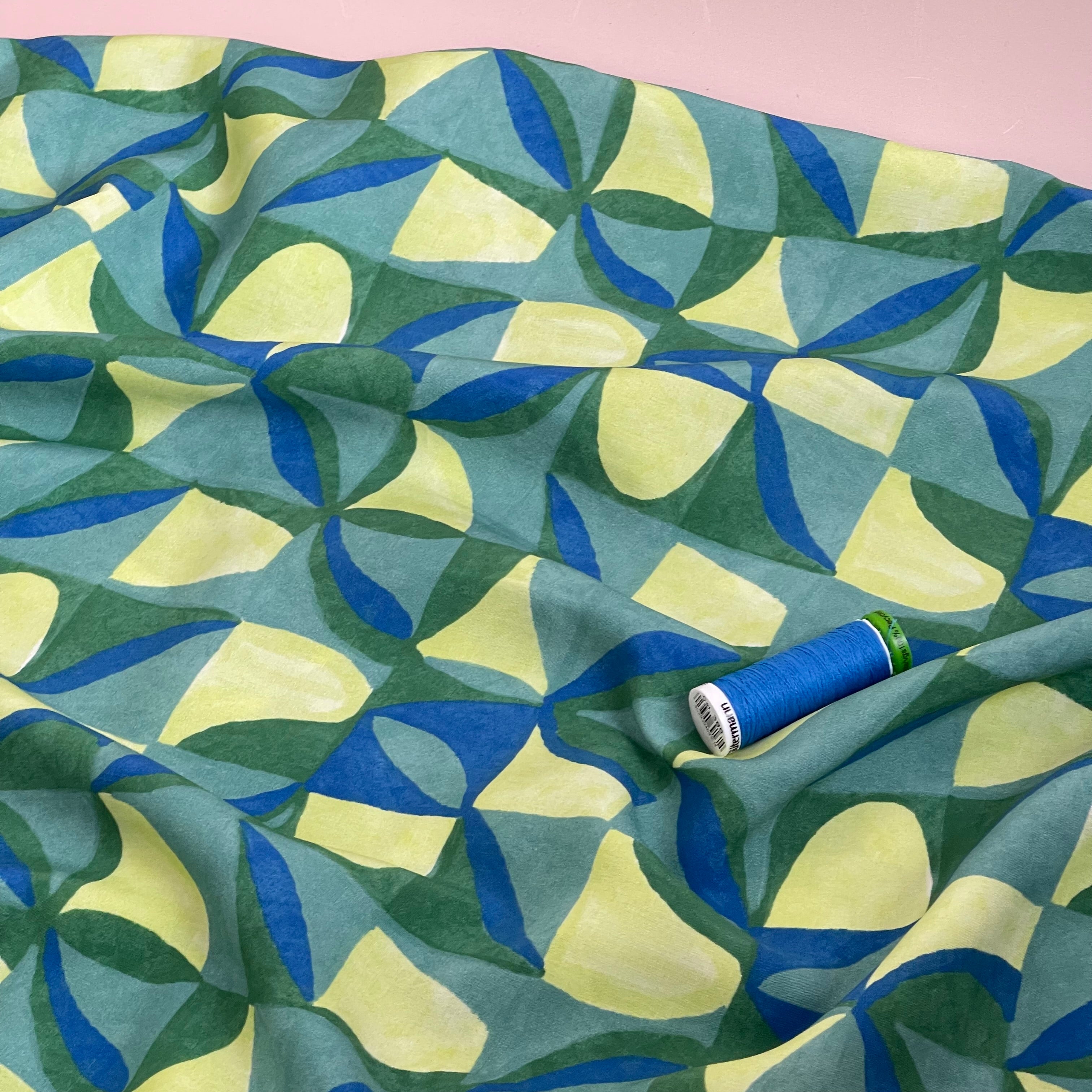 Abstract Tiles in Green LENZING™ ECOVERO™ Viscose Fabric