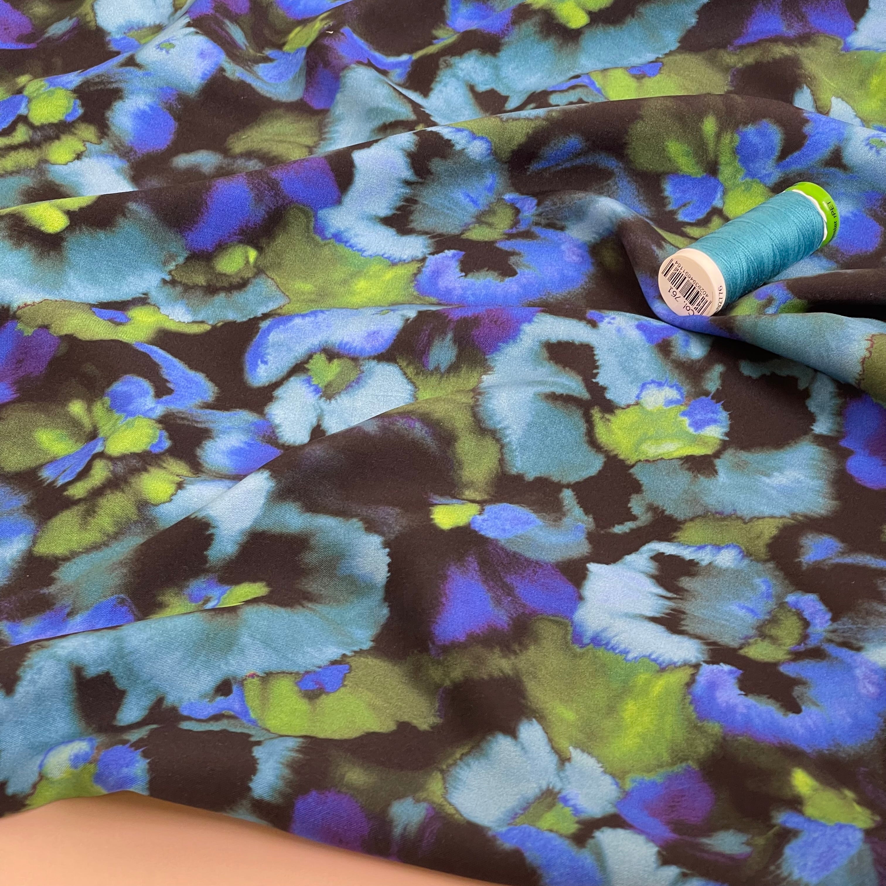 Watercolour Flowers on Black LENZING™ ECOVERO™ Viscose Fabric