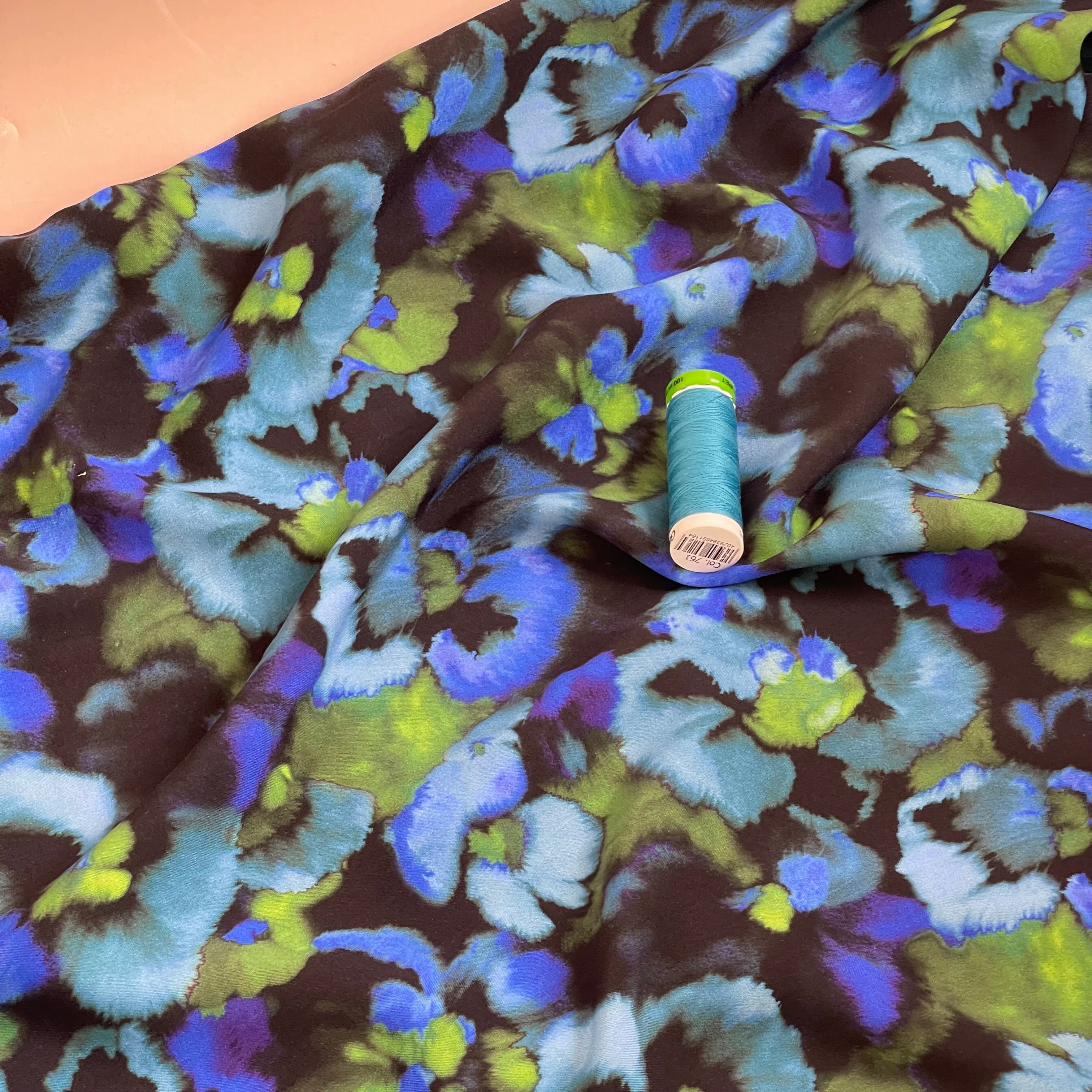 Watercolour Flowers on Black LENZING™ ECOVERO™ Viscose Fabric