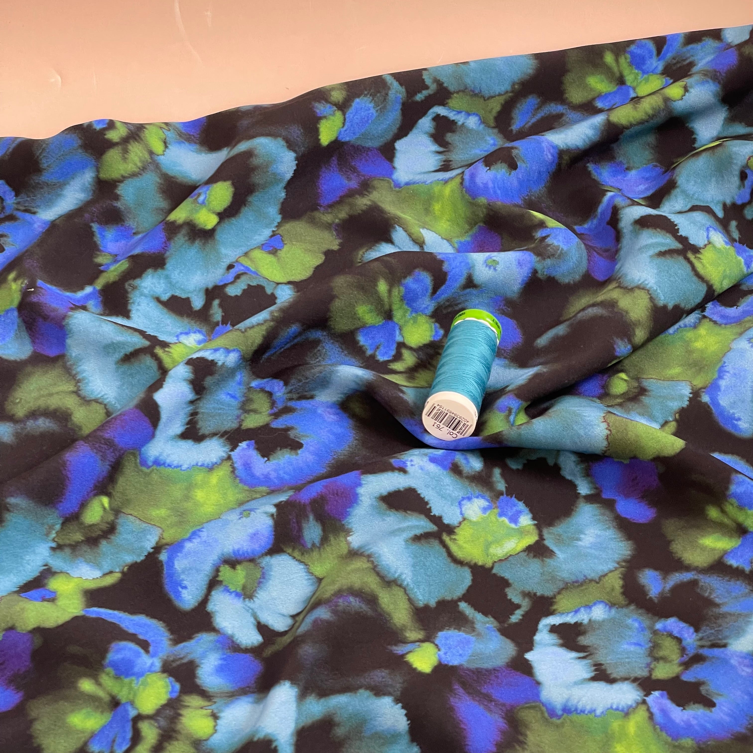 Watercolour Flowers on Black LENZING™ ECOVERO™ Viscose Fabric