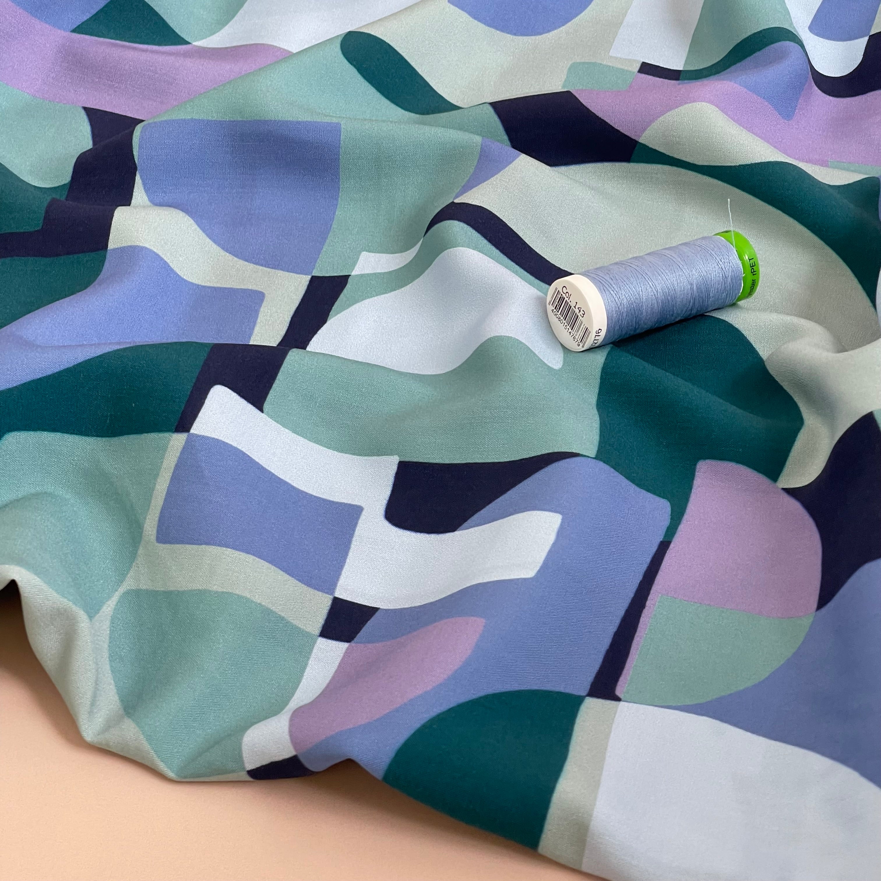 Abstract Shapes in Teal LENZING™ ECOVERO™ Viscose Fabric