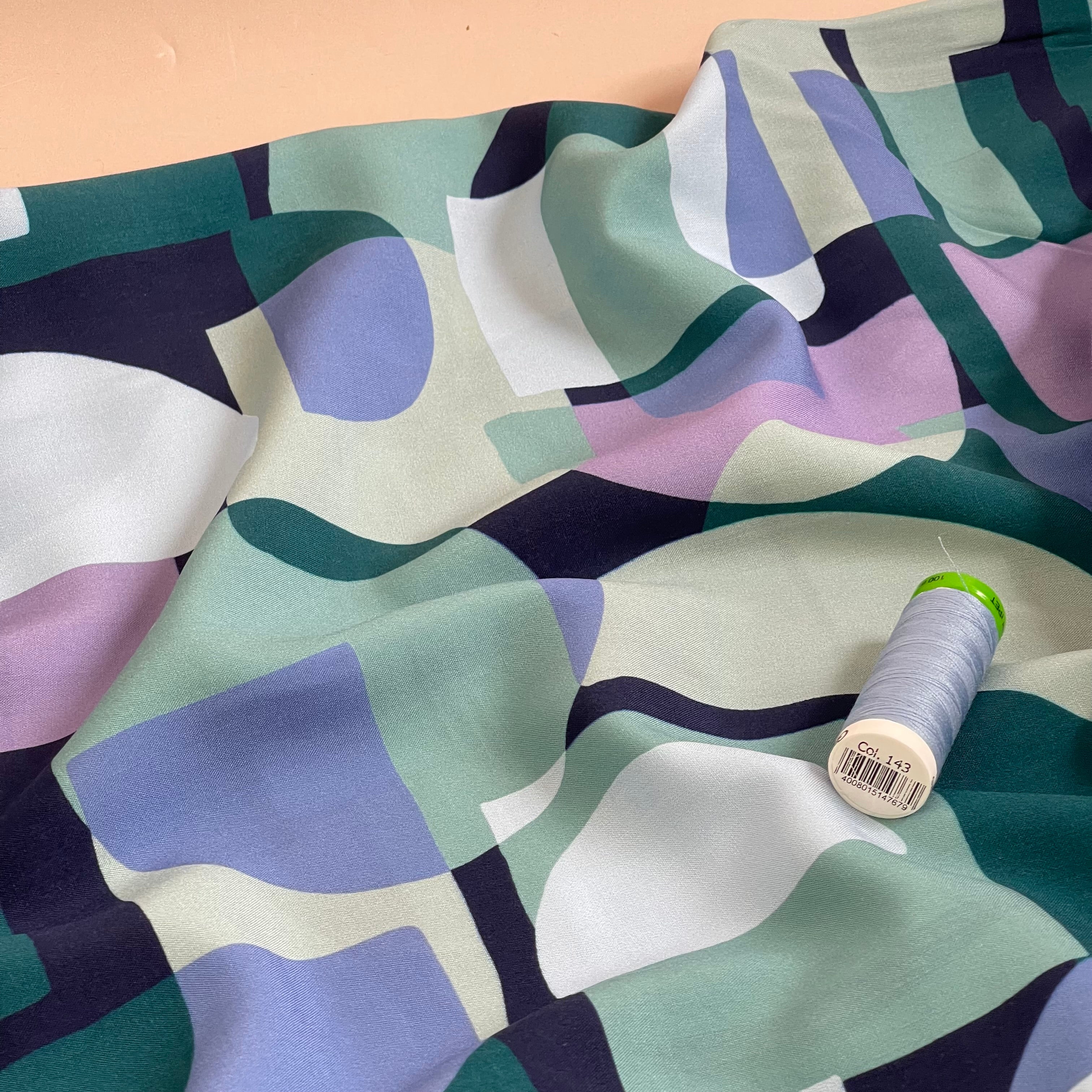 Abstract Shapes in Teal LENZING™ ECOVERO™ Viscose Fabric