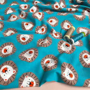 Cute Lions Turquoise Cotton Jersey Fabric