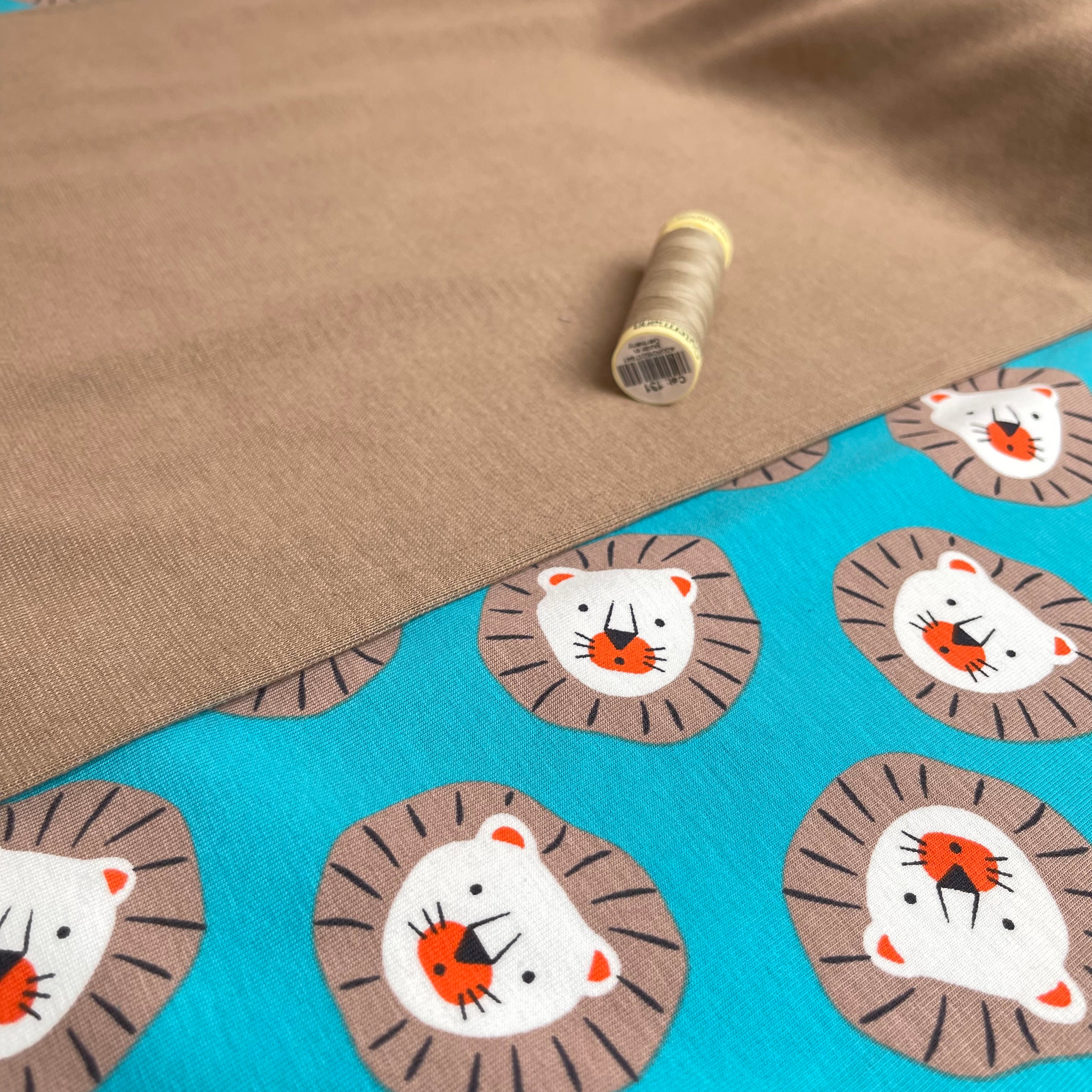 Cute Lions Turquoise Cotton Jersey Fabric