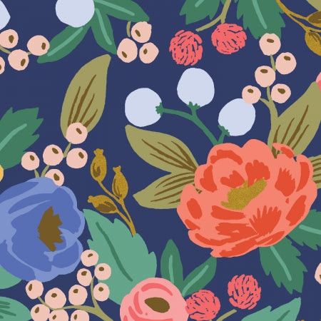 Rifle Paper Co - Vintage Blossom Blue Metallic Canvas from Vintage Garden