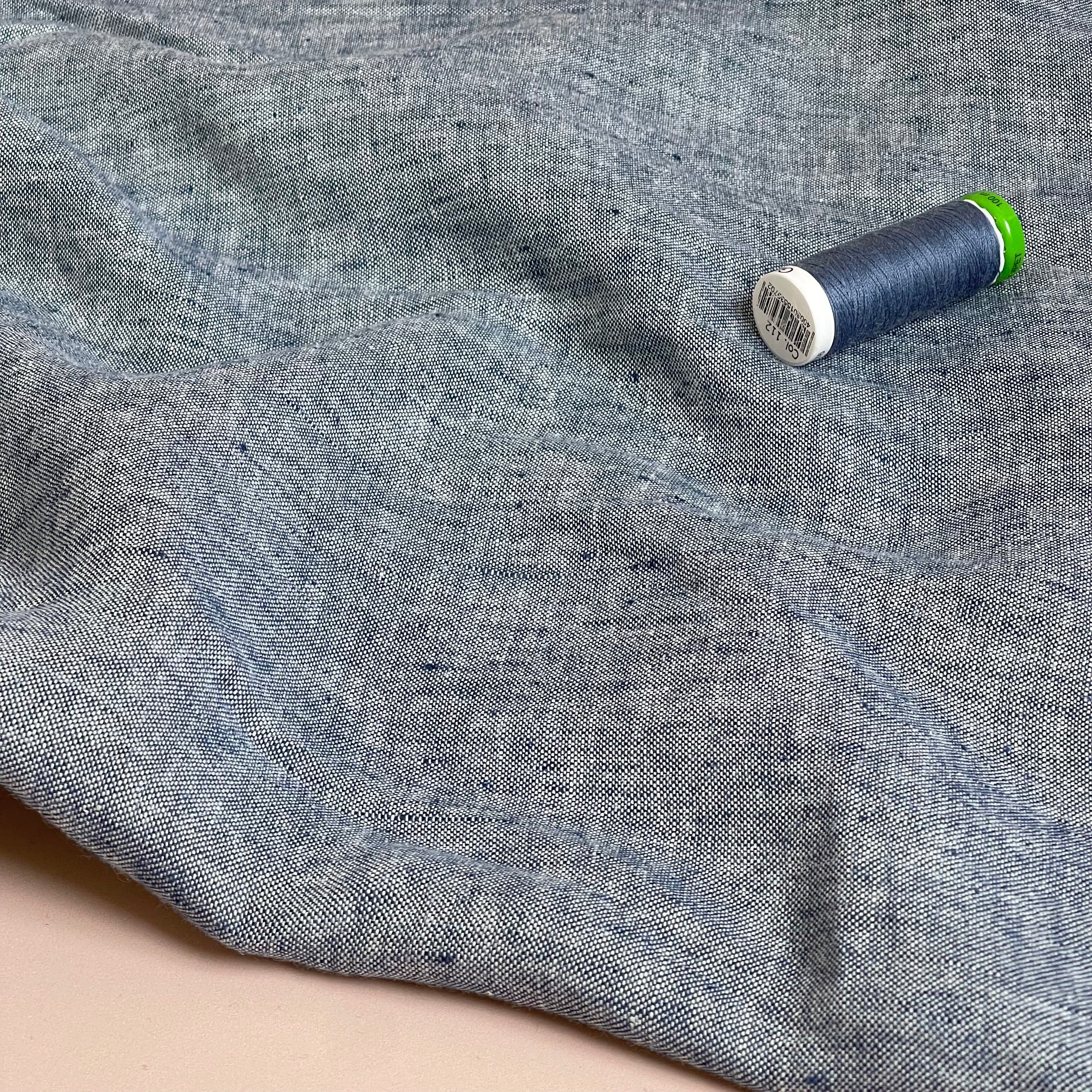 Yarn Dyed Pure Linen Fabric in Jeans Blue