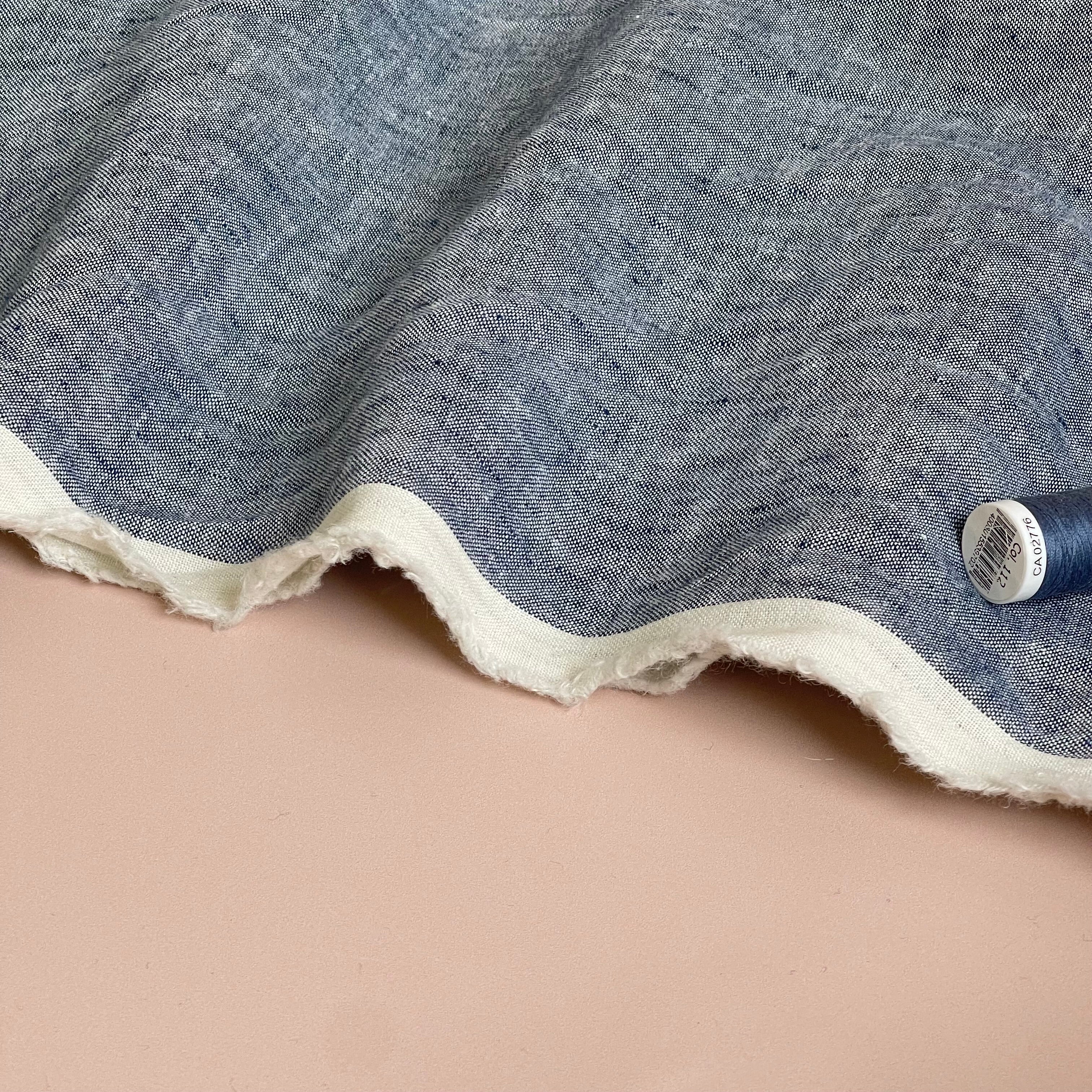 Yarn Dyed Pure Linen Fabric in Jeans Blue
