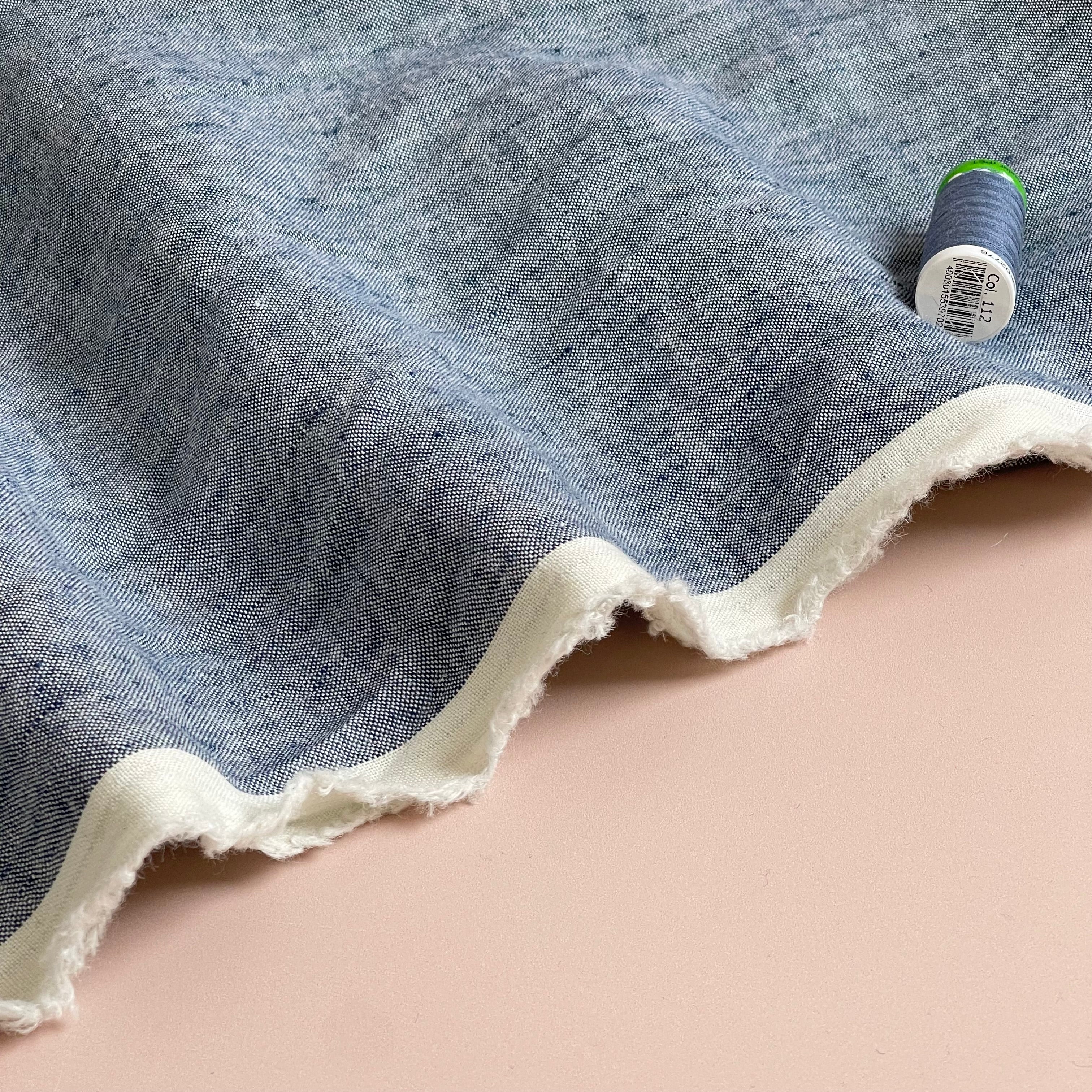 Yarn Dyed Pure Linen Fabric in Jeans Blue
