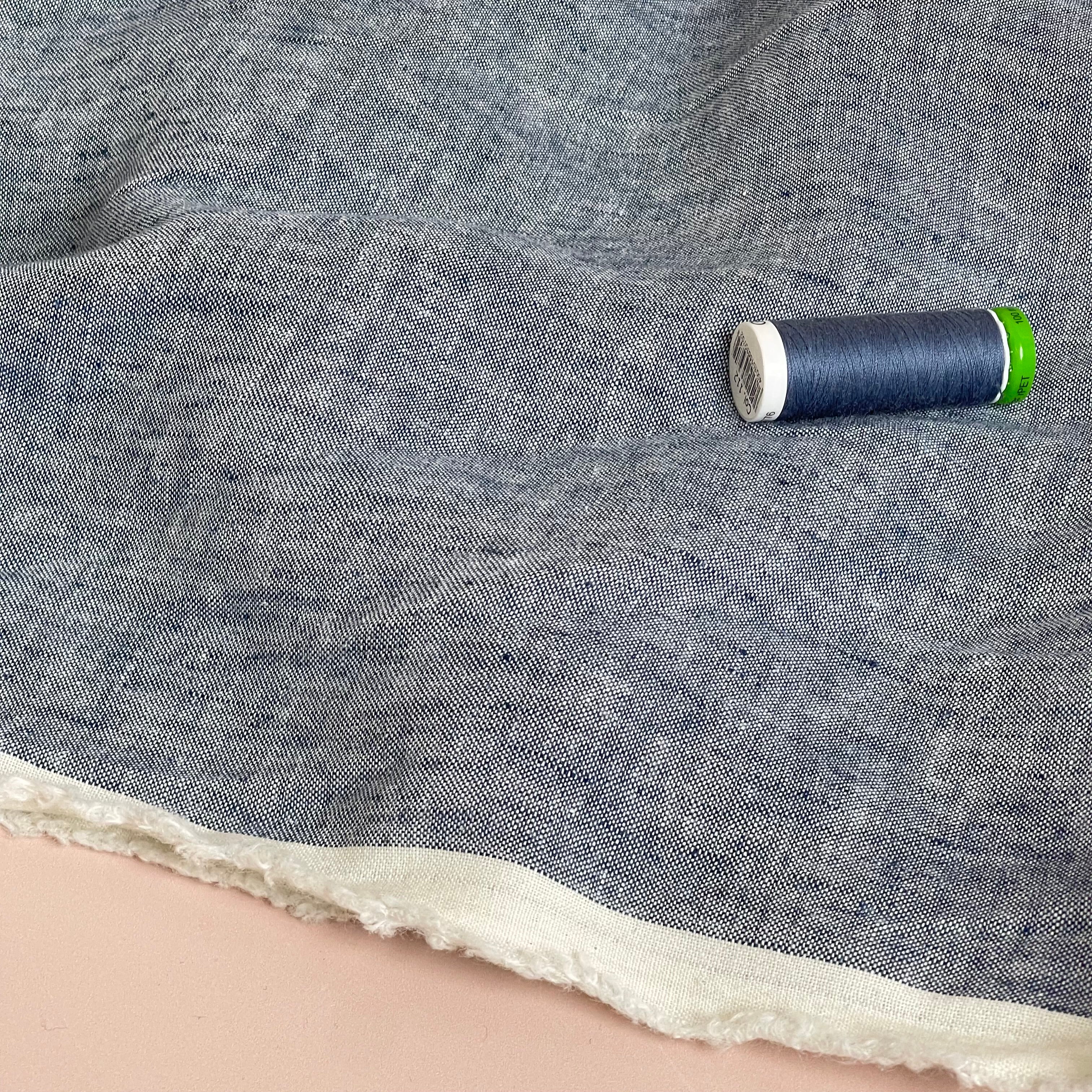 Yarn Dyed Pure Linen Fabric in Jeans Blue