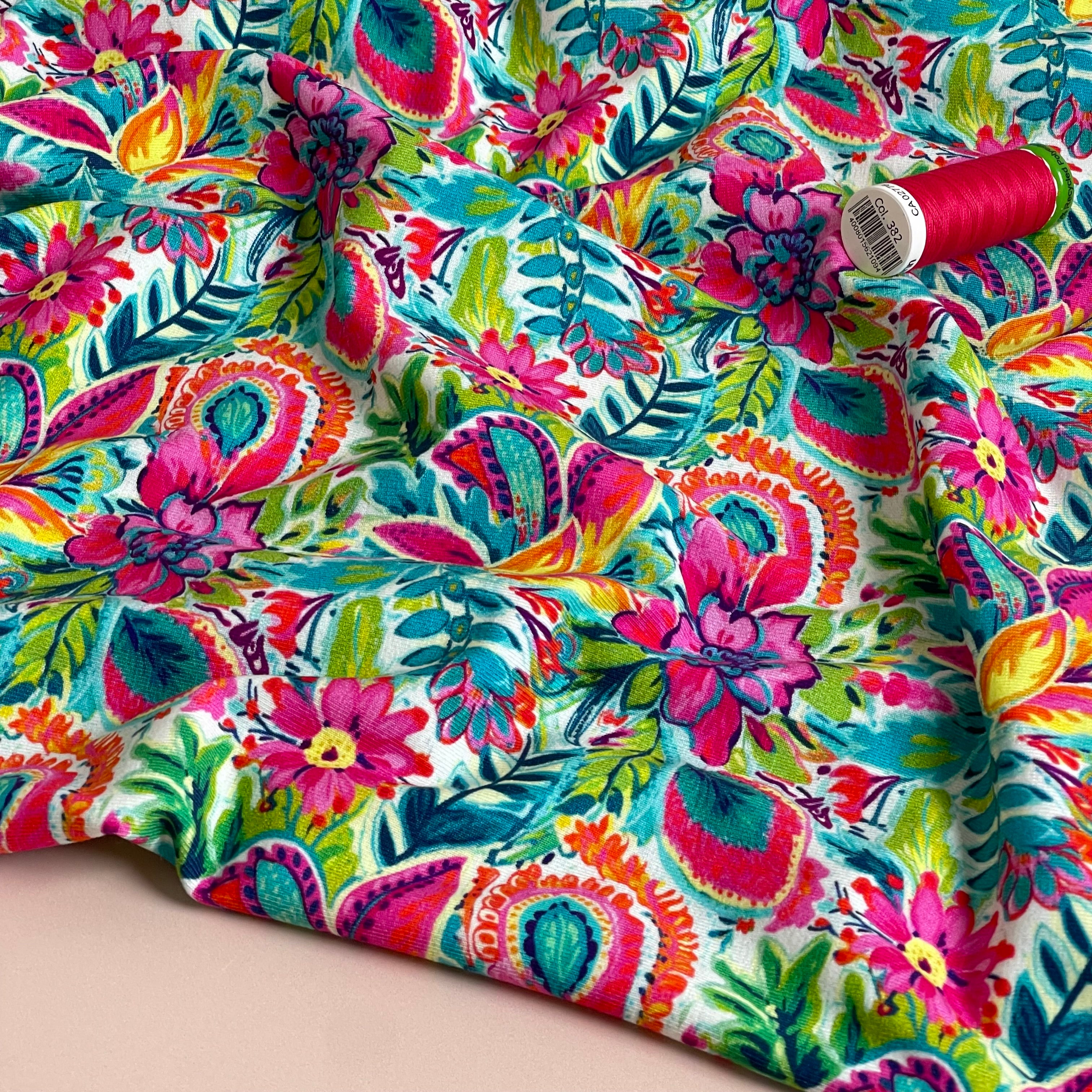 Tropical Flower Garden Cotton Jersey Fabric