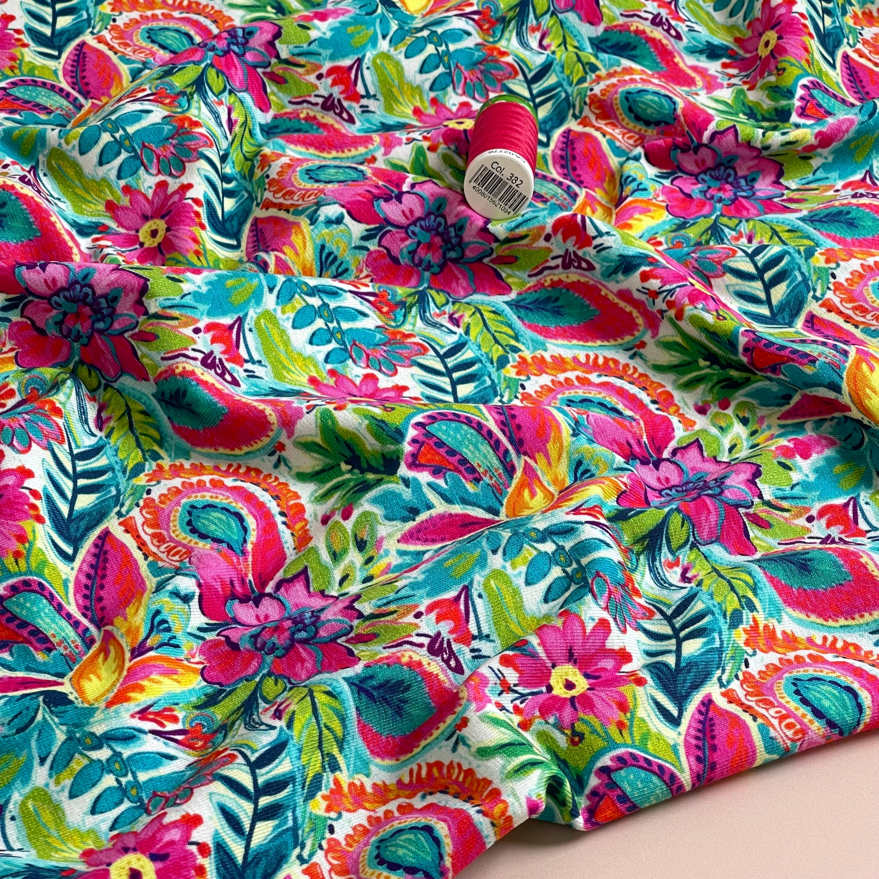 Tropical Flower Garden Cotton Jersey Fabric