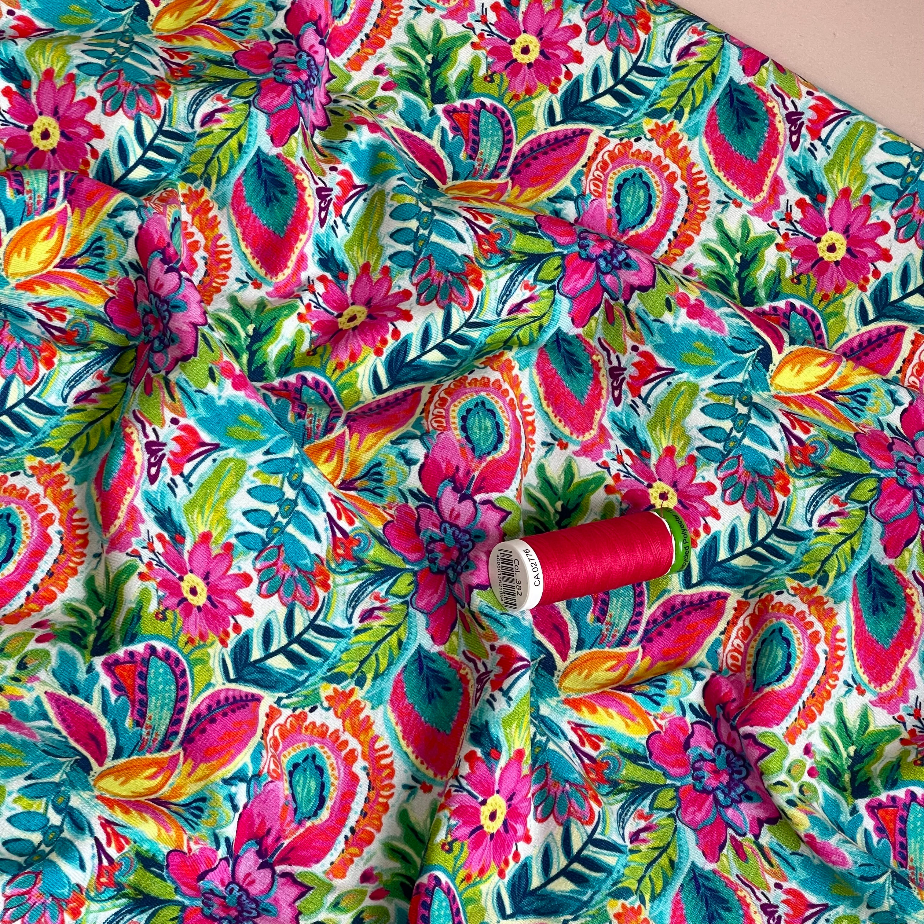 Tropical Flower Garden Cotton Jersey Fabric