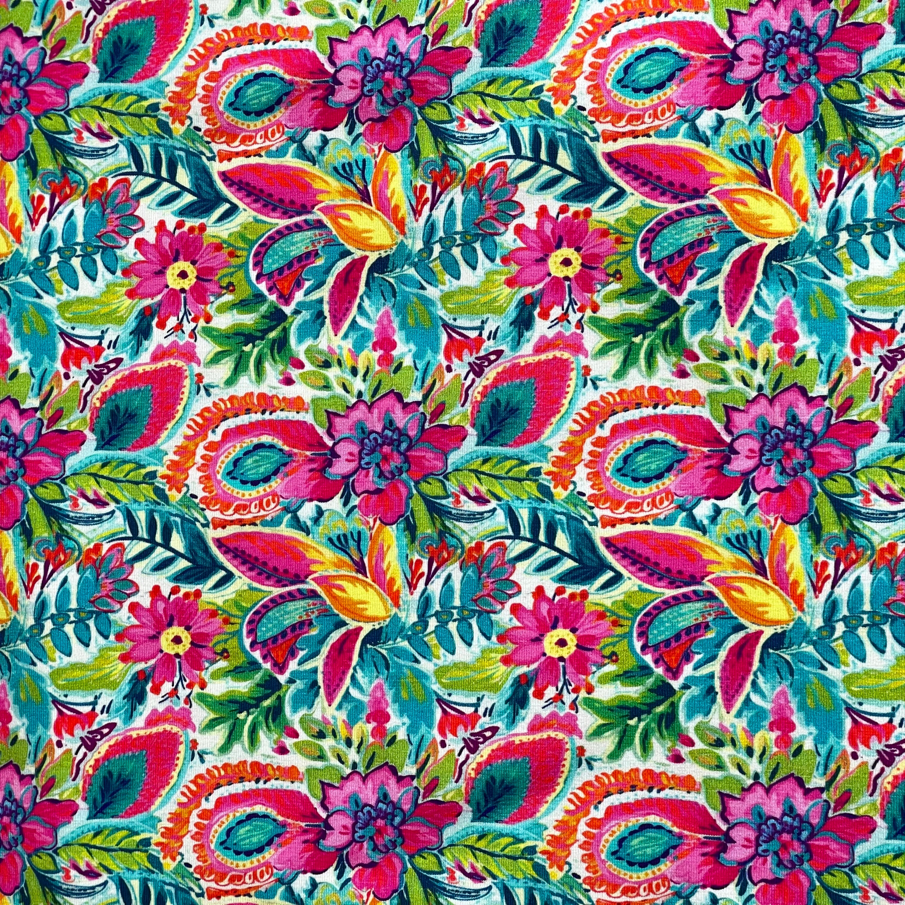 Tropical Flower Garden Cotton Jersey Fabric