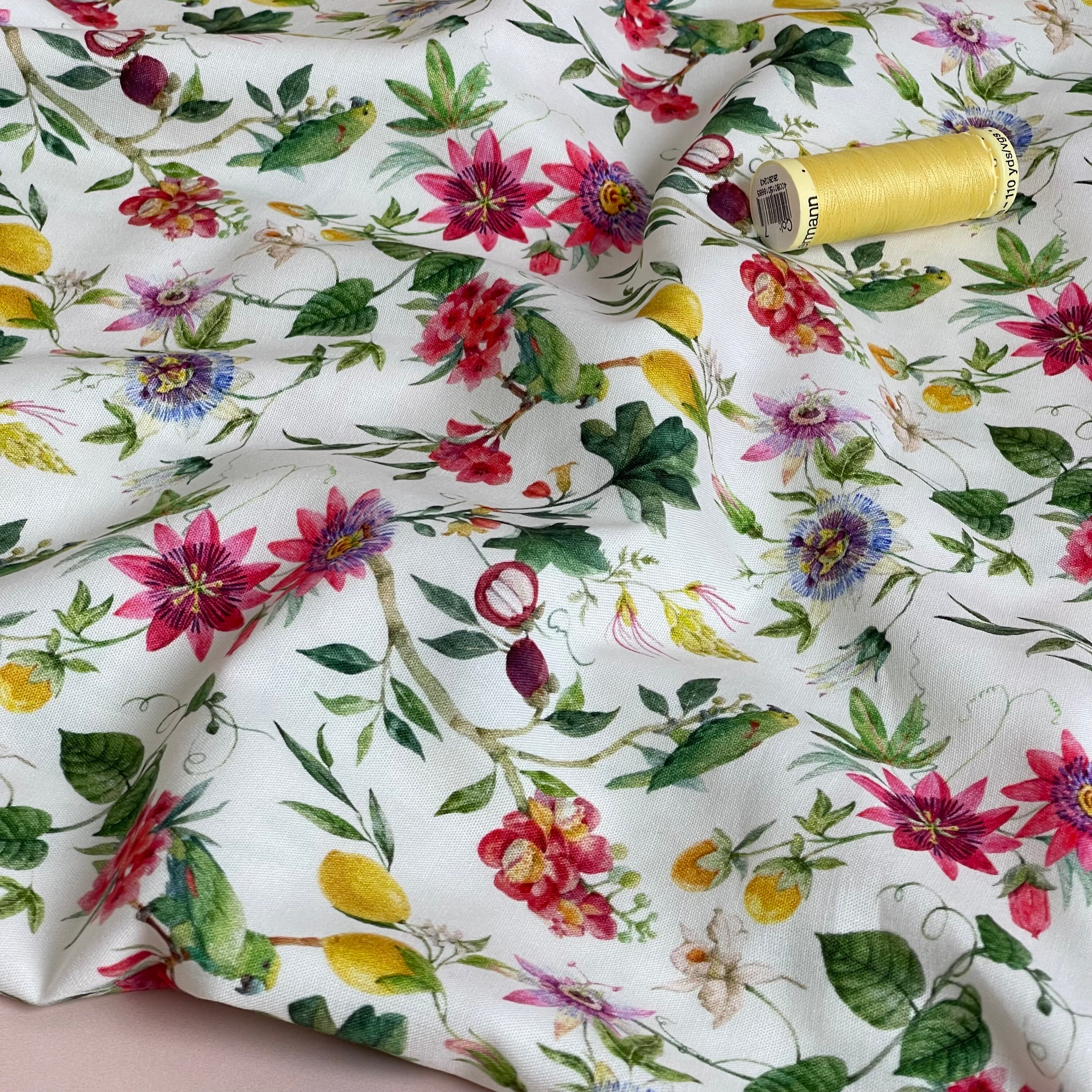 Parrots in the Garden Cotton Poplin Fabric