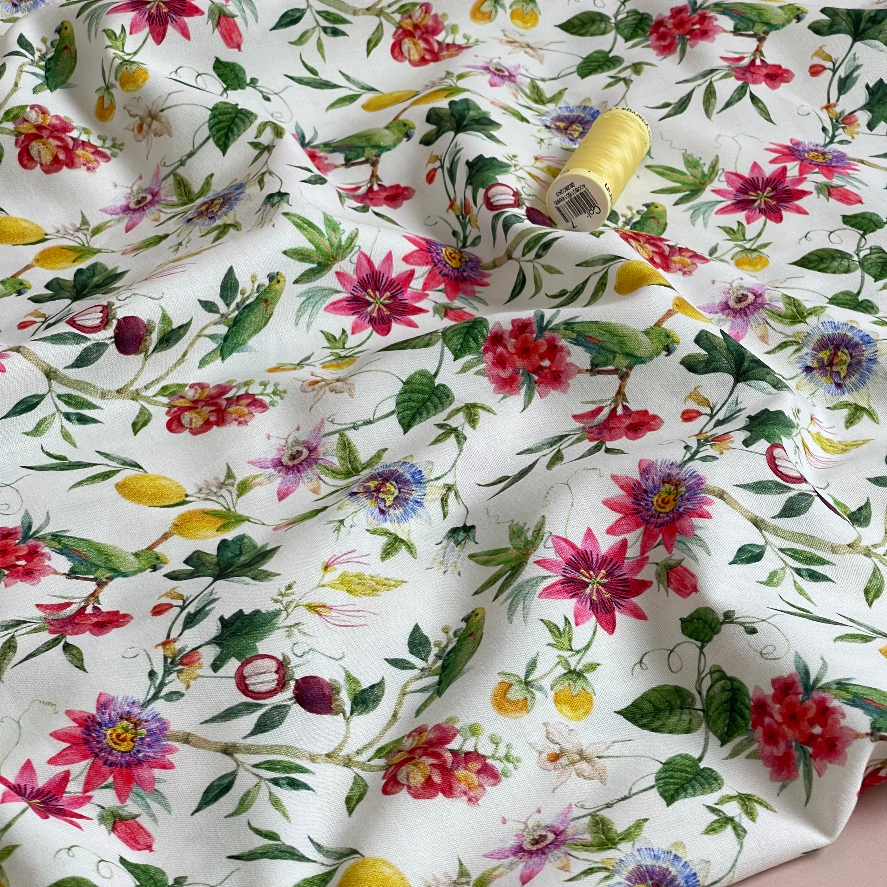 Parrots in the Garden Cotton Poplin Fabric