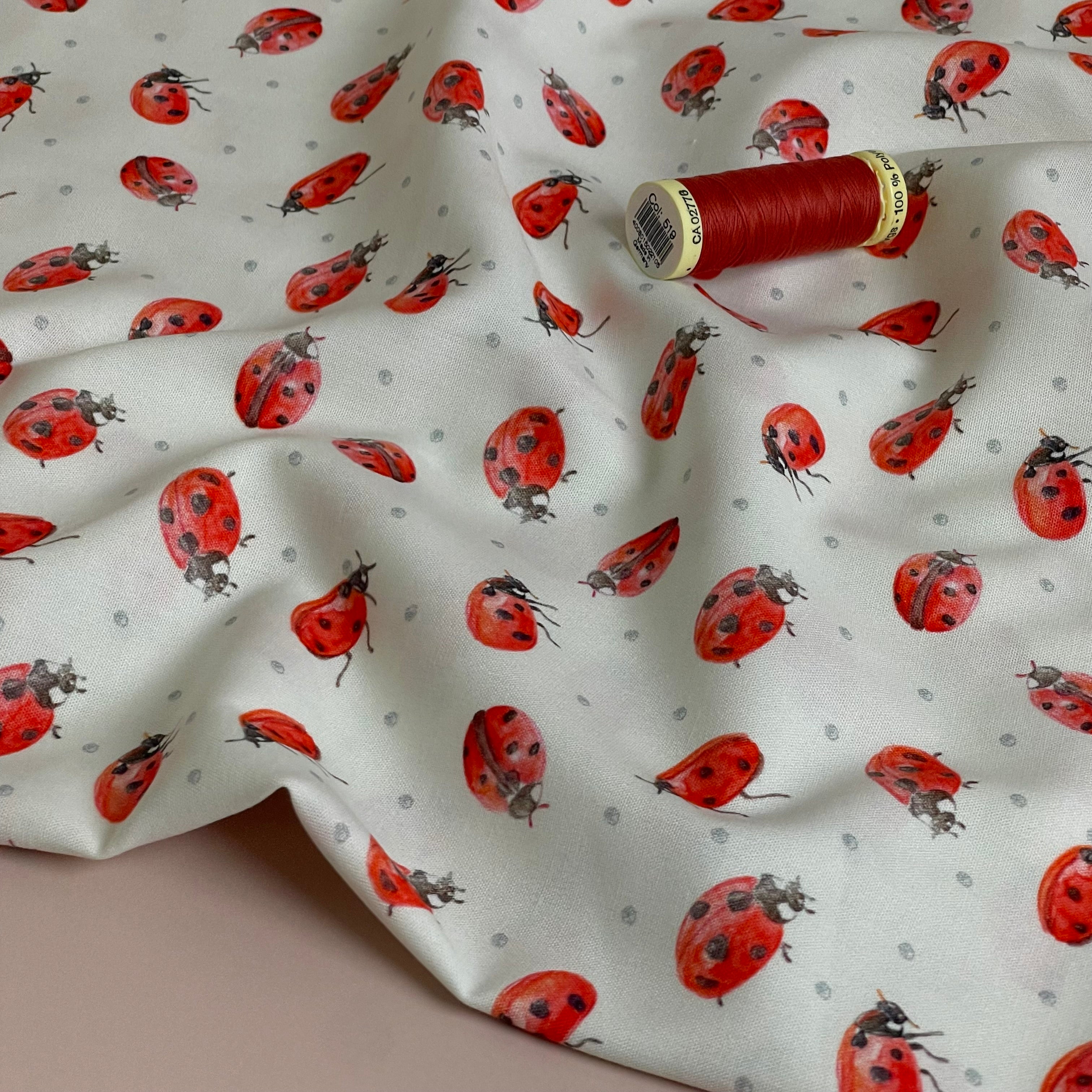Painted Ladybirds Cotton Poplin Fabric