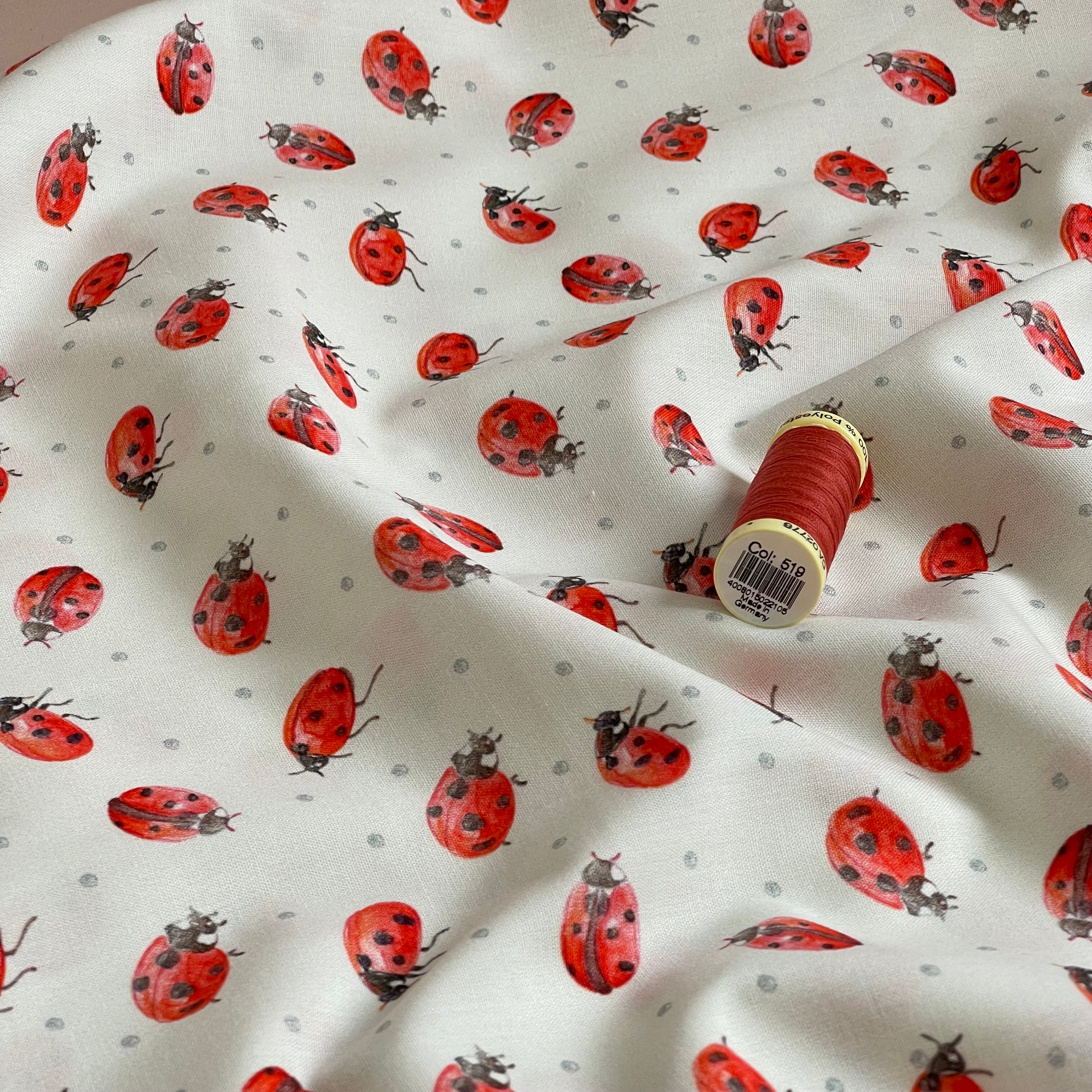 Painted Ladybirds Cotton Poplin Fabric