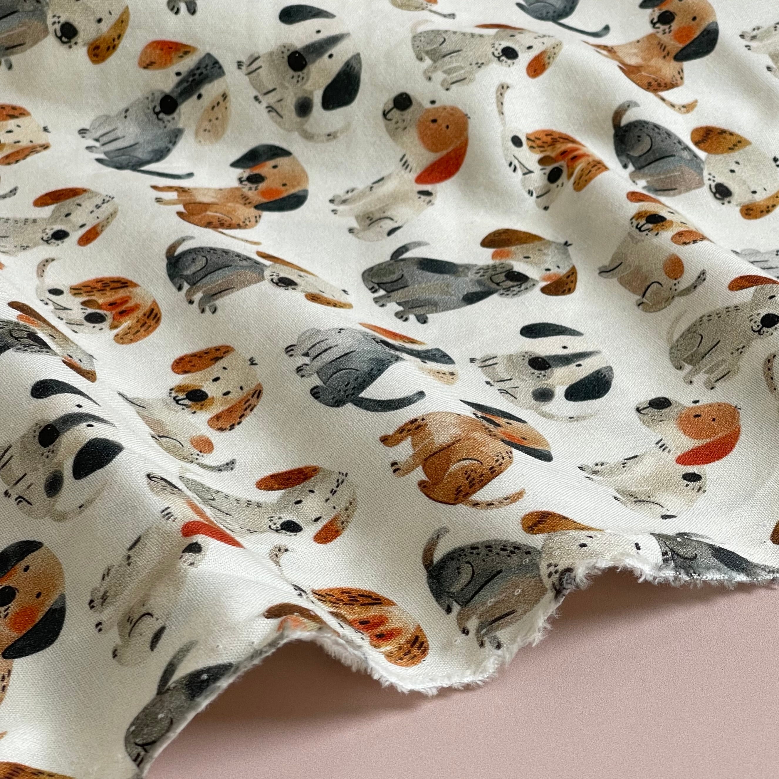 Painted Puppies Cotton Poplin Fabric