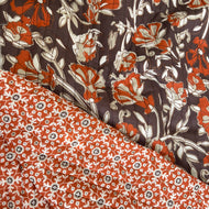 Rust Flowers on Beige Quilted Cotton Fabric