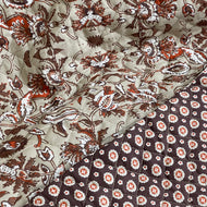 Ornamental Brown Flowers on Beige Quilted Cotton Fabric