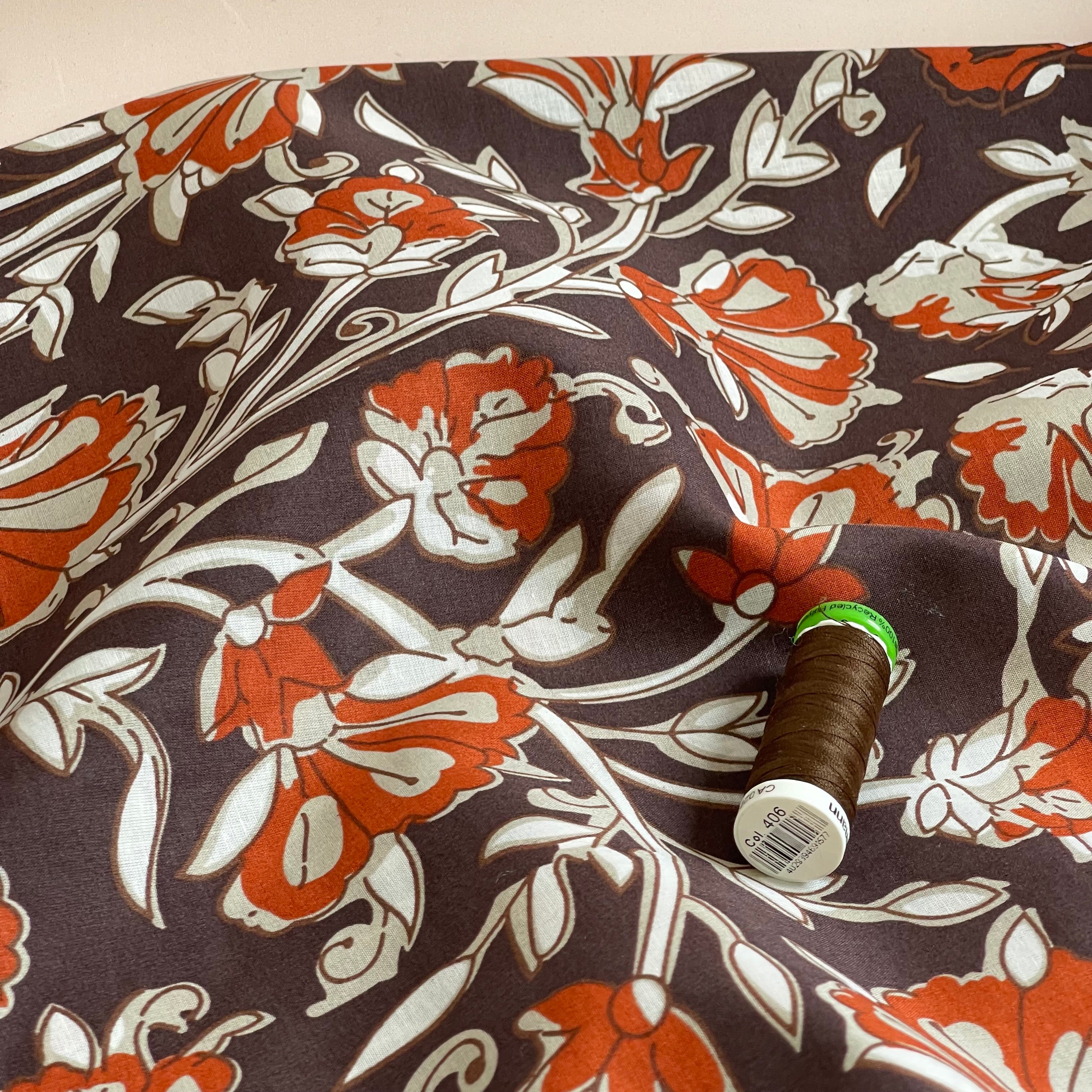 Rust Florals Cotton Voile Fabric