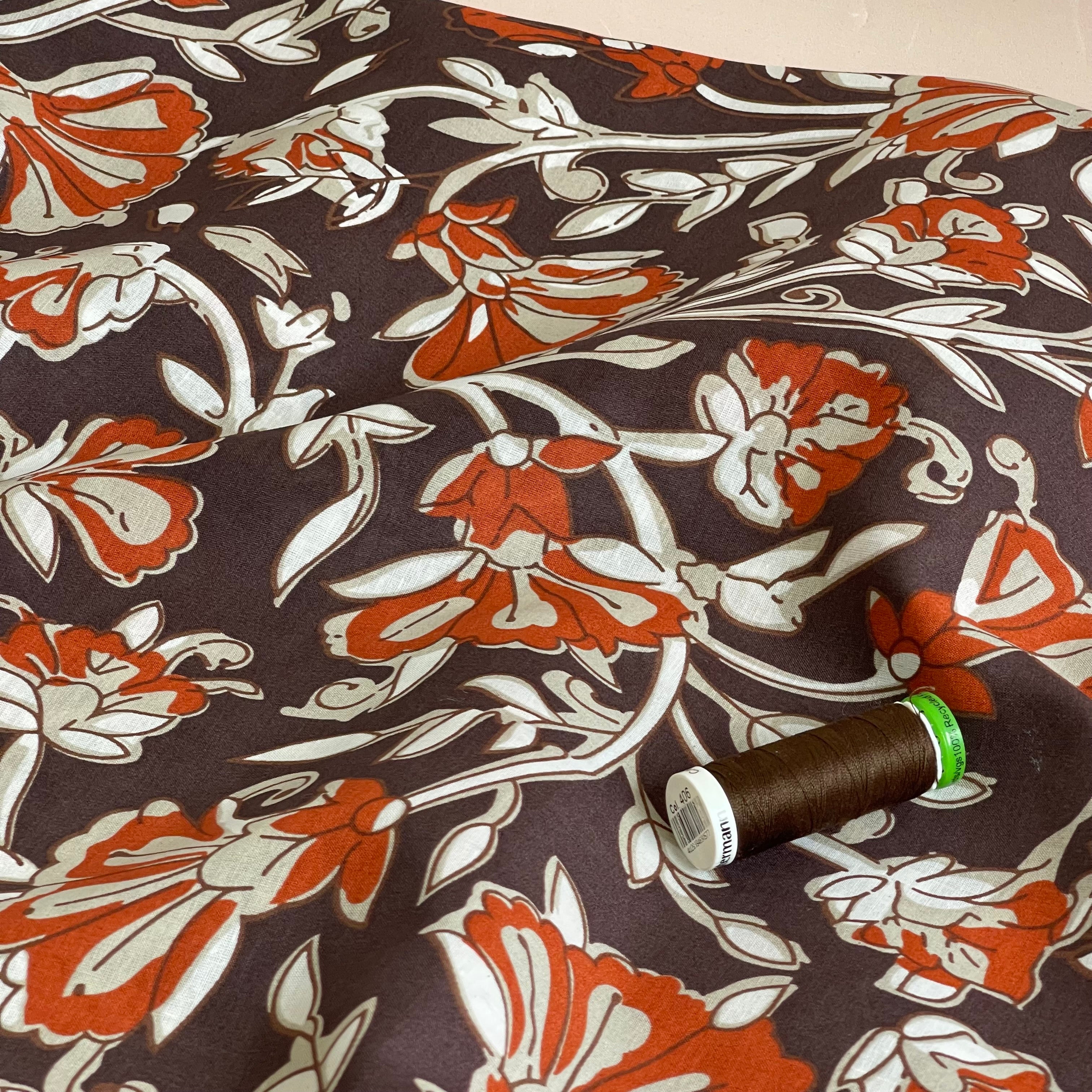 Rust Florals Cotton Voile Fabric