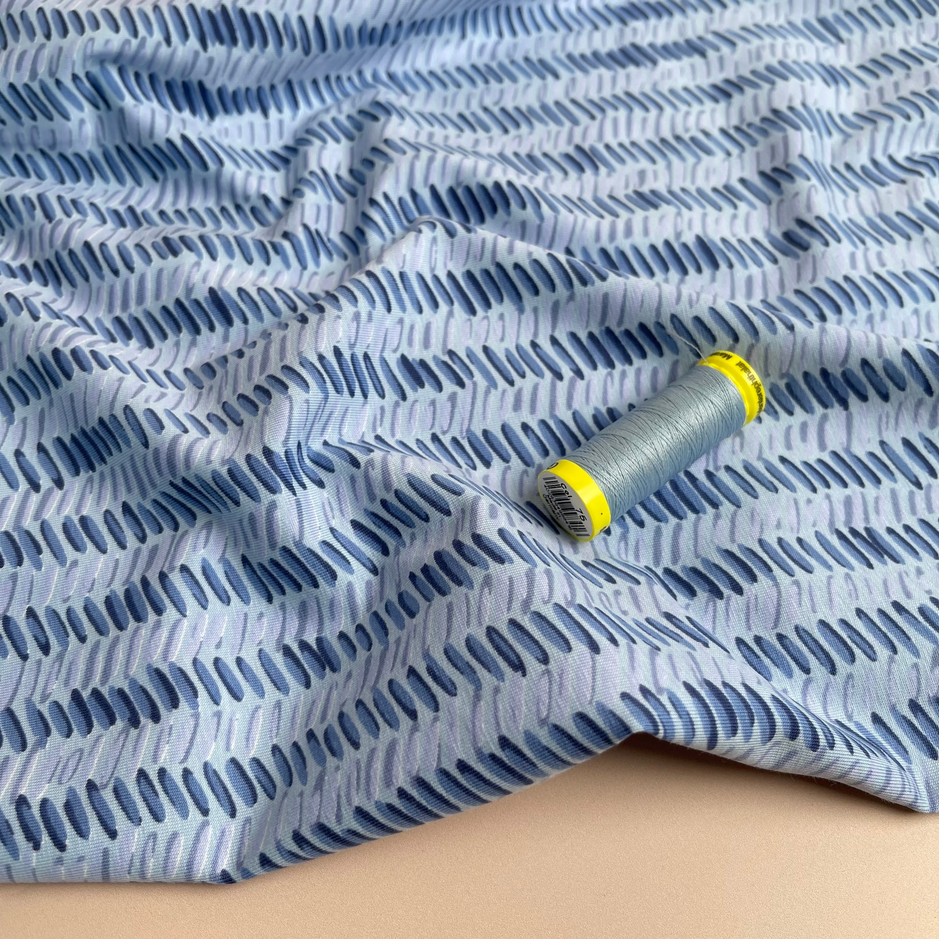 REMNANT 0.54 Metre - Danish Design - Dashes in Line Blue Cotton Jersey Fabric