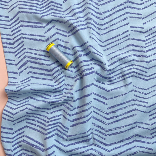 Danish Design - Loose Zigzags Blue Cotton Jersey Fabric