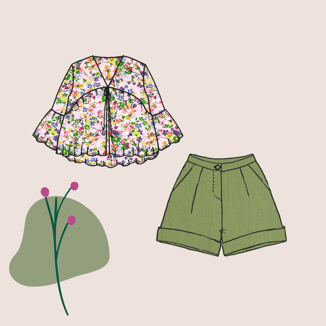 Make an Outfit - Wildflower Pink Viscose with Grass Green Washed Cotton Bundle